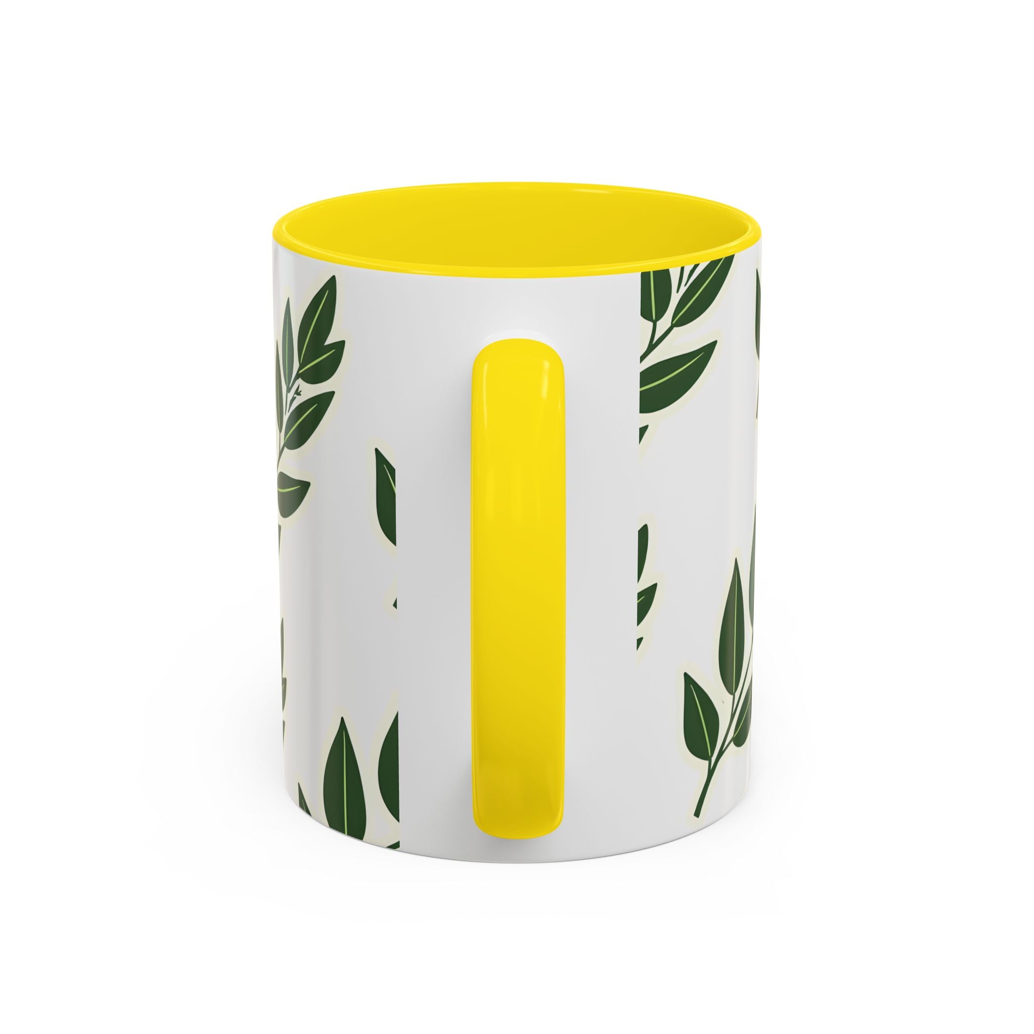 Botanical Leaf Accent Coffee Mug — Green Foliage Ceramic Cup (11/15oz)