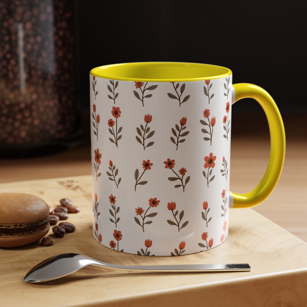 Ceramic printed coffee mug Floral Accent Coffee Mug — Cute Red Wildflower Pattern (11/15oz)