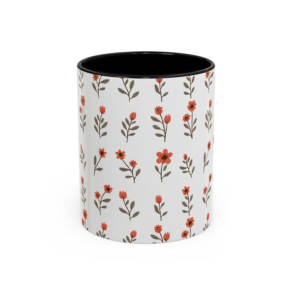 Ceramic printed coffee mug Floral Accent Coffee Mug — Cute Red Wildflower Pattern (11/15oz)