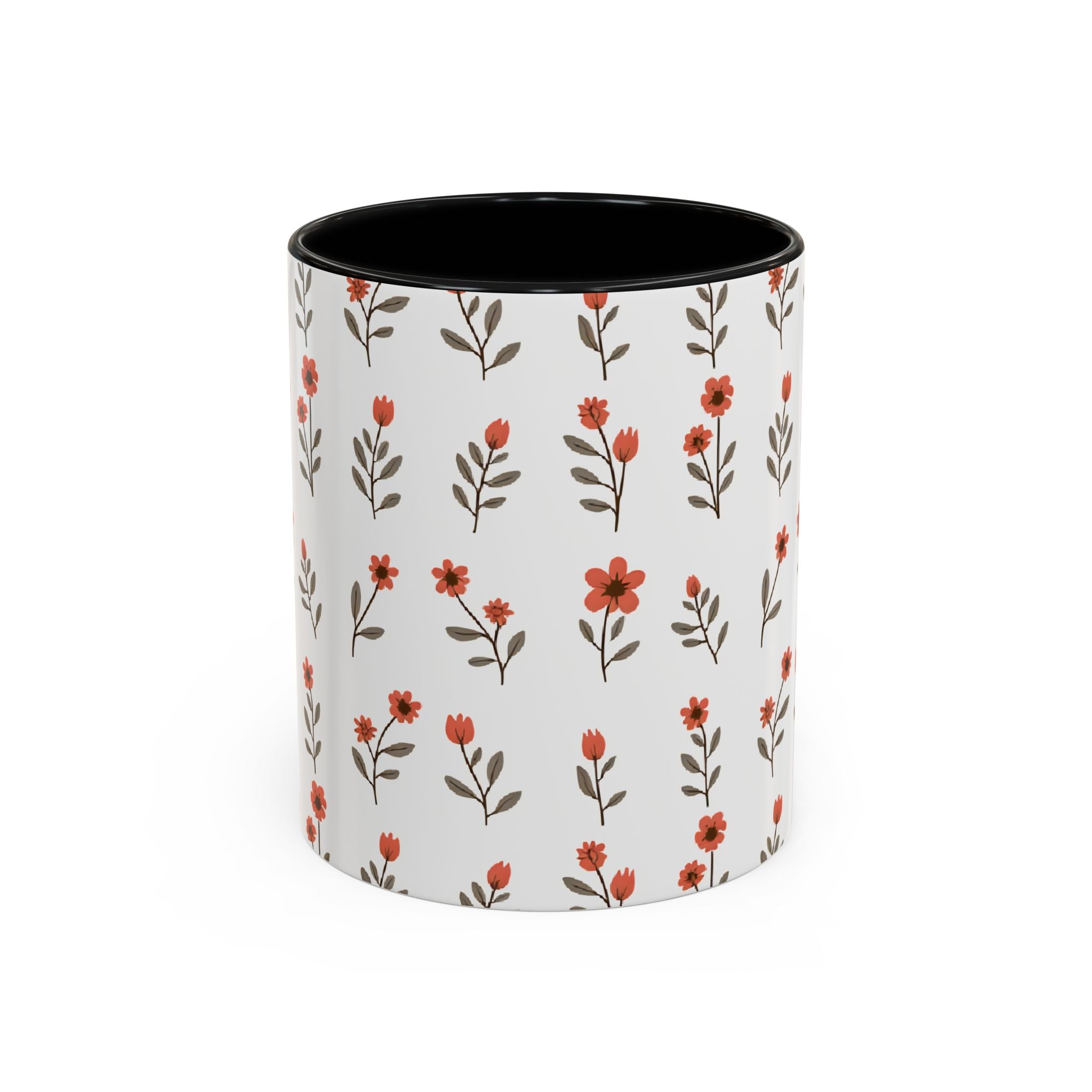 Ceramic printed coffee mug Floral Accent Coffee Mug — Cute Red Wildflower Pattern (11/15oz)