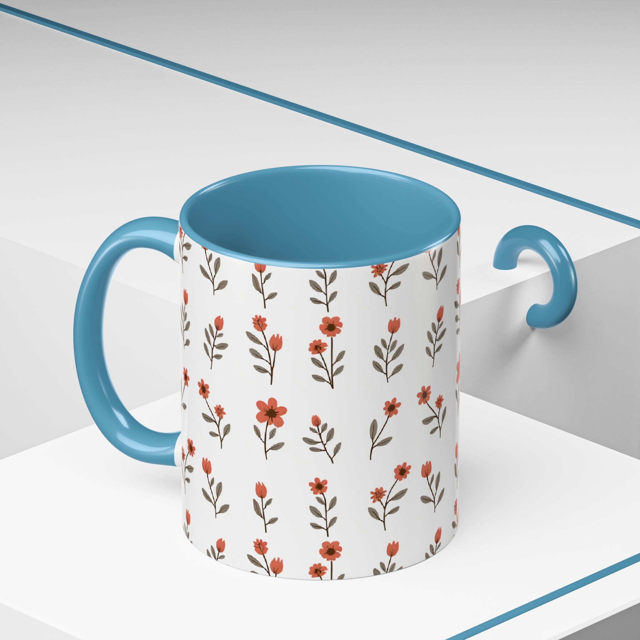 Ceramic printed coffee mug Floral Accent Coffee Mug — Cute Red Wildflower Pattern (11/15oz)