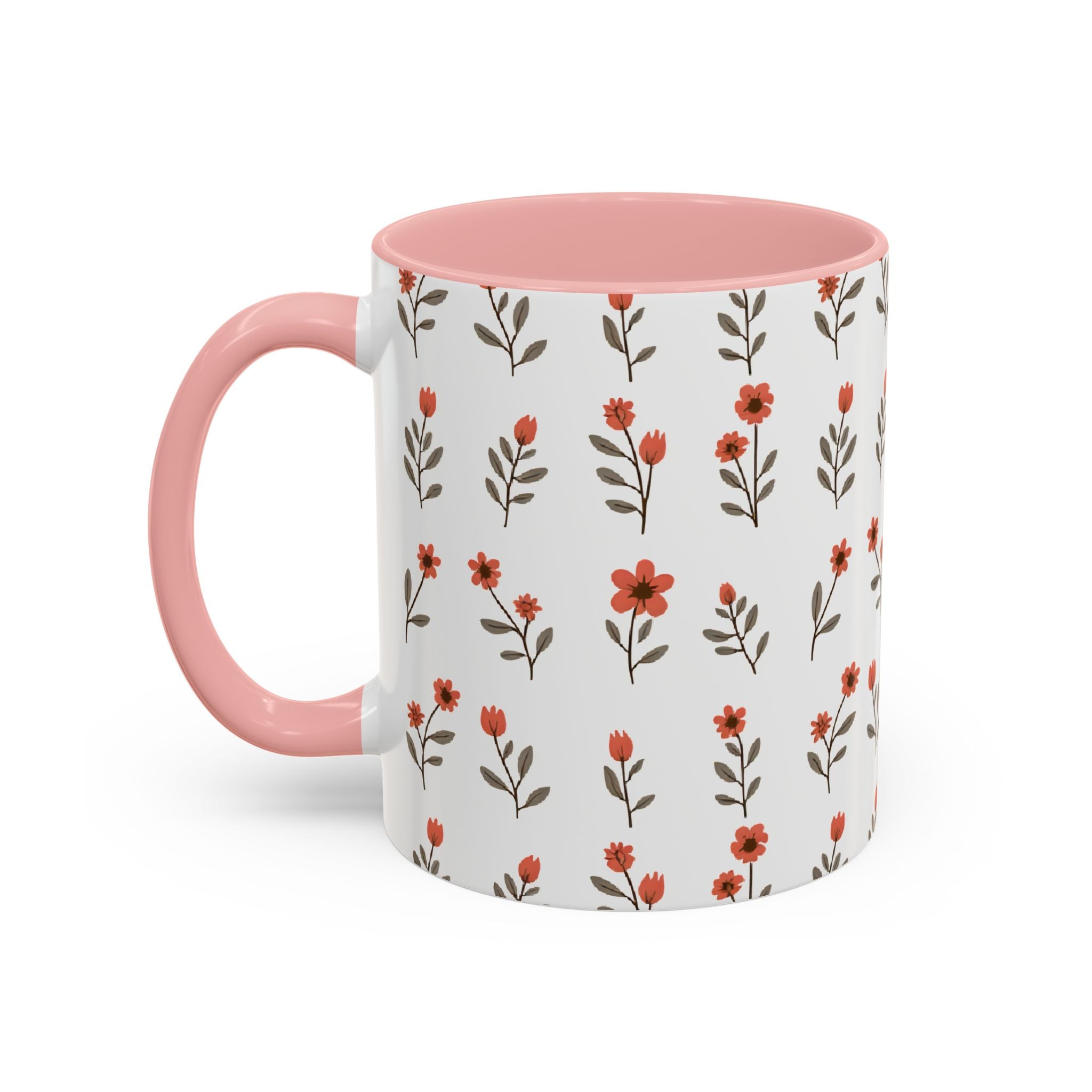 Ceramic printed coffee mug Floral Accent Coffee Mug — Cute Red Wildflower Pattern (11/15oz)