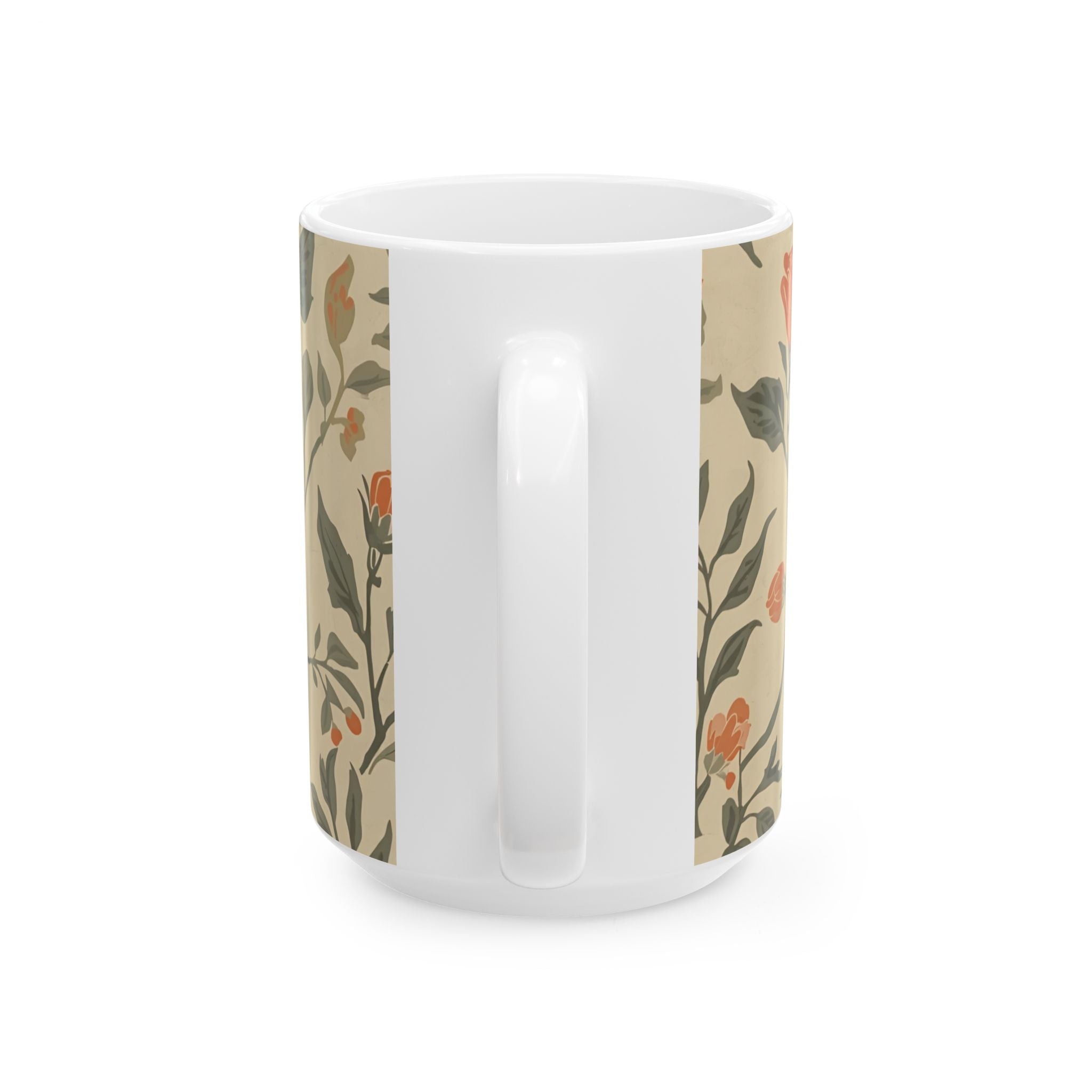 Ceramic Printed Mug Floral Vintage — Neutral Botanical Pattern (15oz)