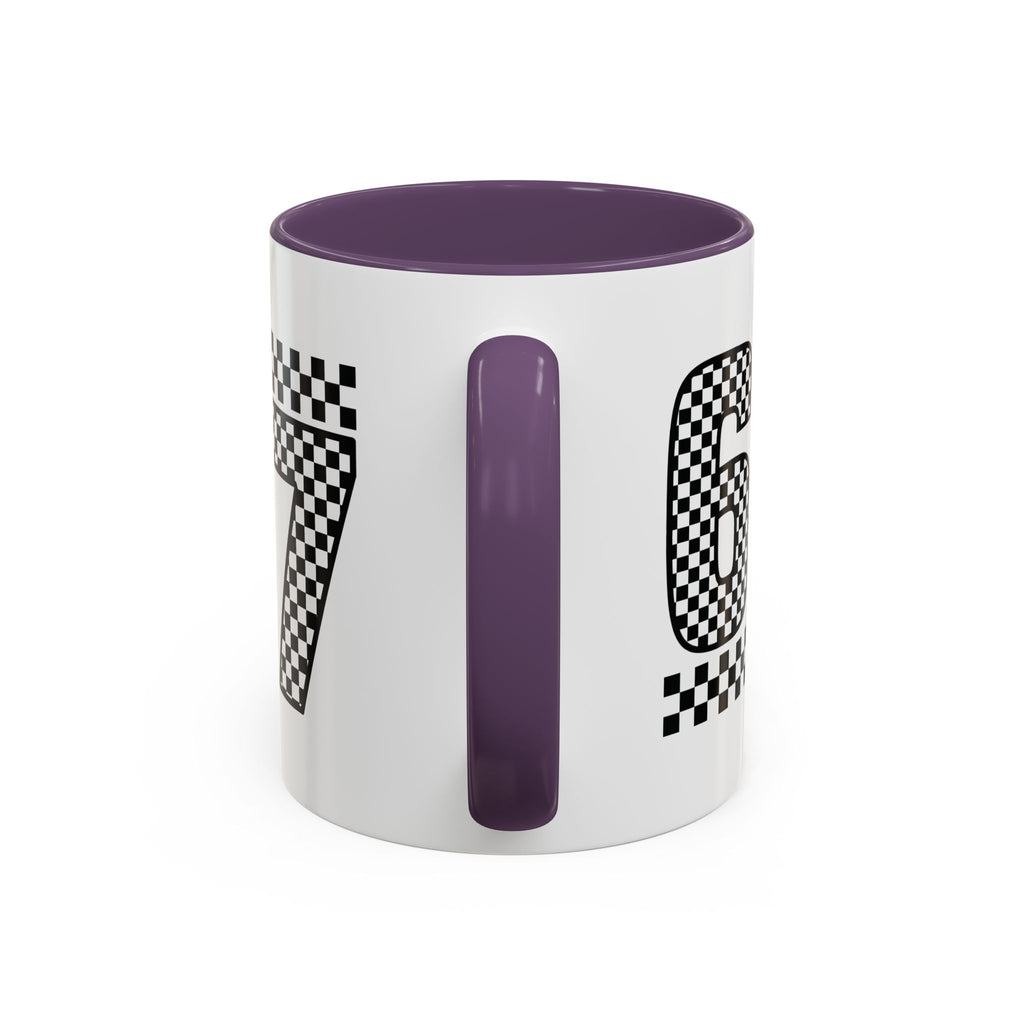 Checkered '67' Accent Coffee Mug — Retro Racing Number Ceramic Mug
