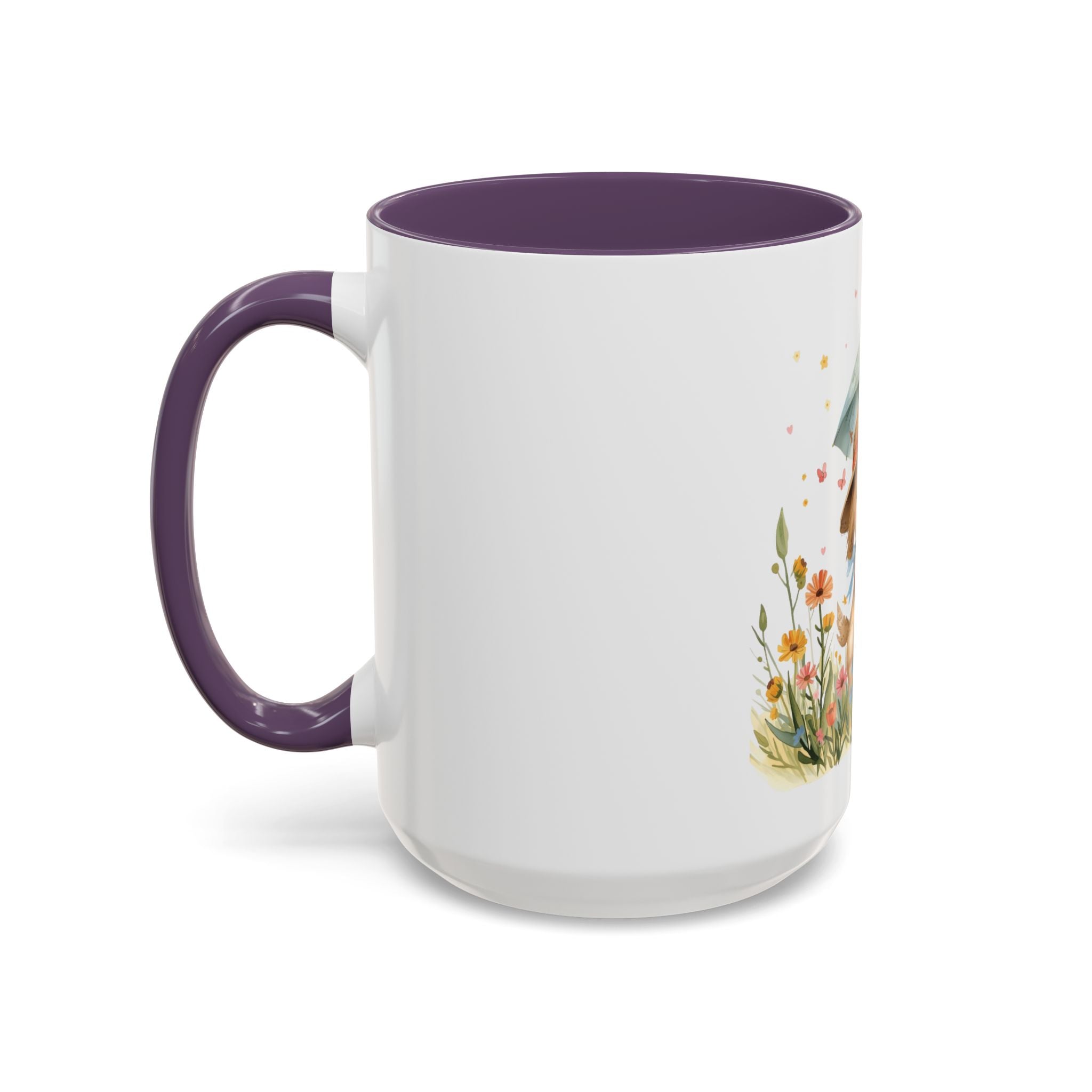 Cute Puppy with Umbrella Coffee Mug — Floral Accent Ceramic Mug (11/15oz)