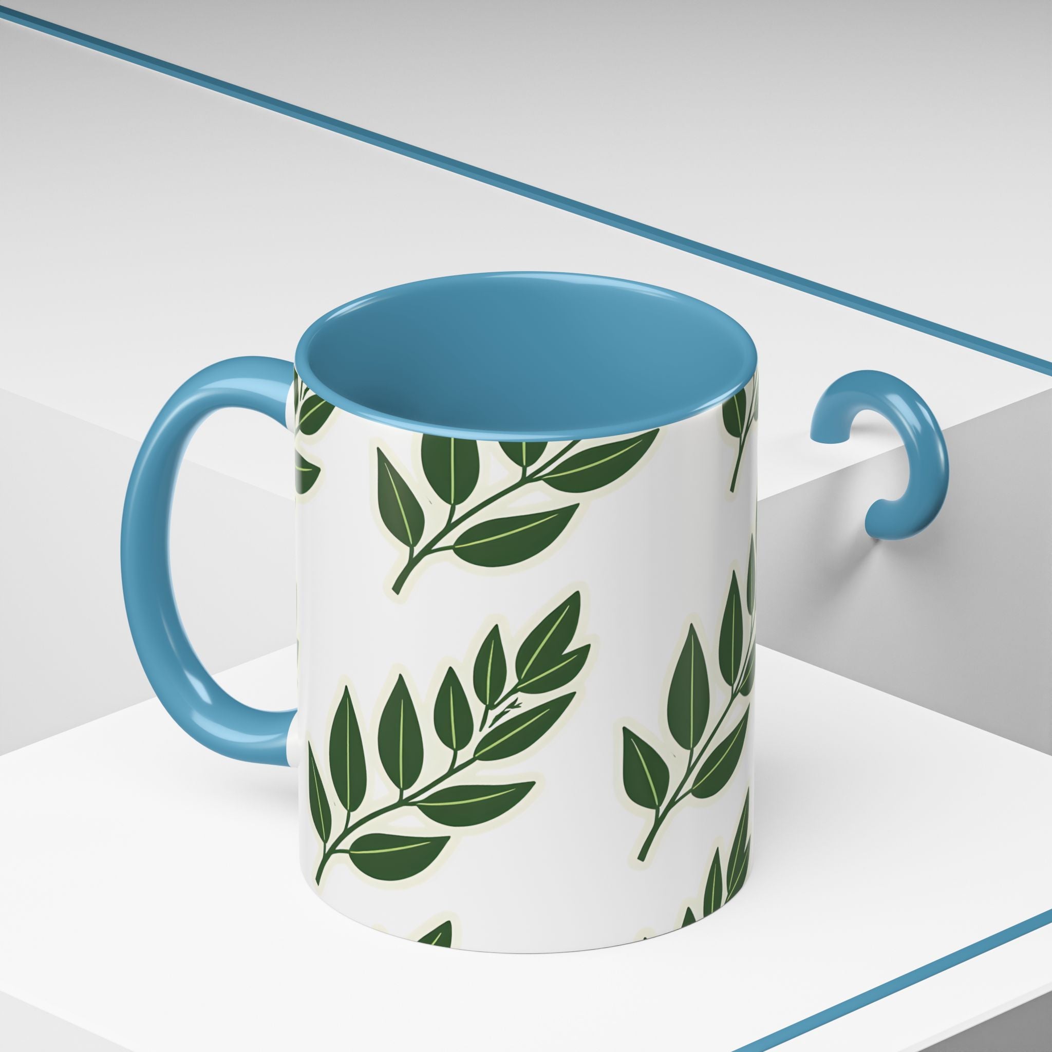 Botanical Leaf Accent Coffee Mug — Green Foliage Ceramic Cup (11/15oz)