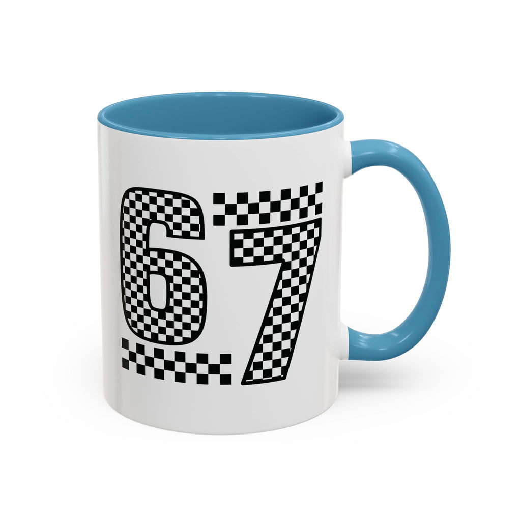 Checkered '67' Accent Coffee Mug — Retro Racing Number Ceramic Mug
