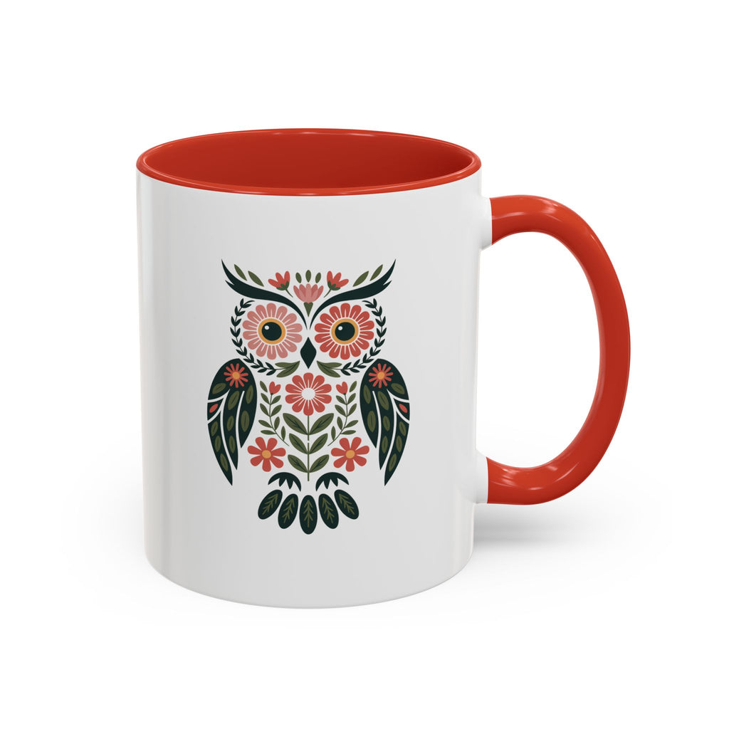Floral Folk Owl Accent Coffee Mug — 11/15oz
