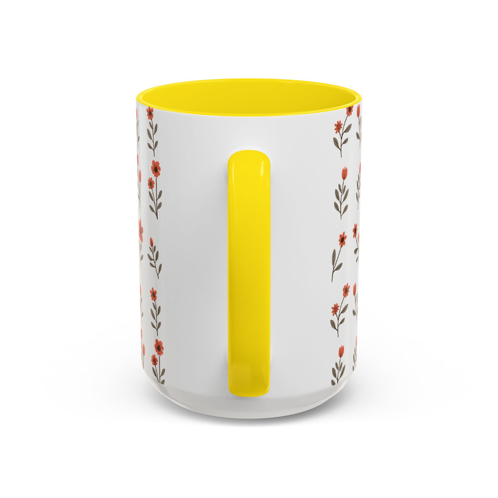 Ceramic printed coffee mug Floral Accent Coffee Mug — Cute Red Wildflower Pattern (11/15oz)
