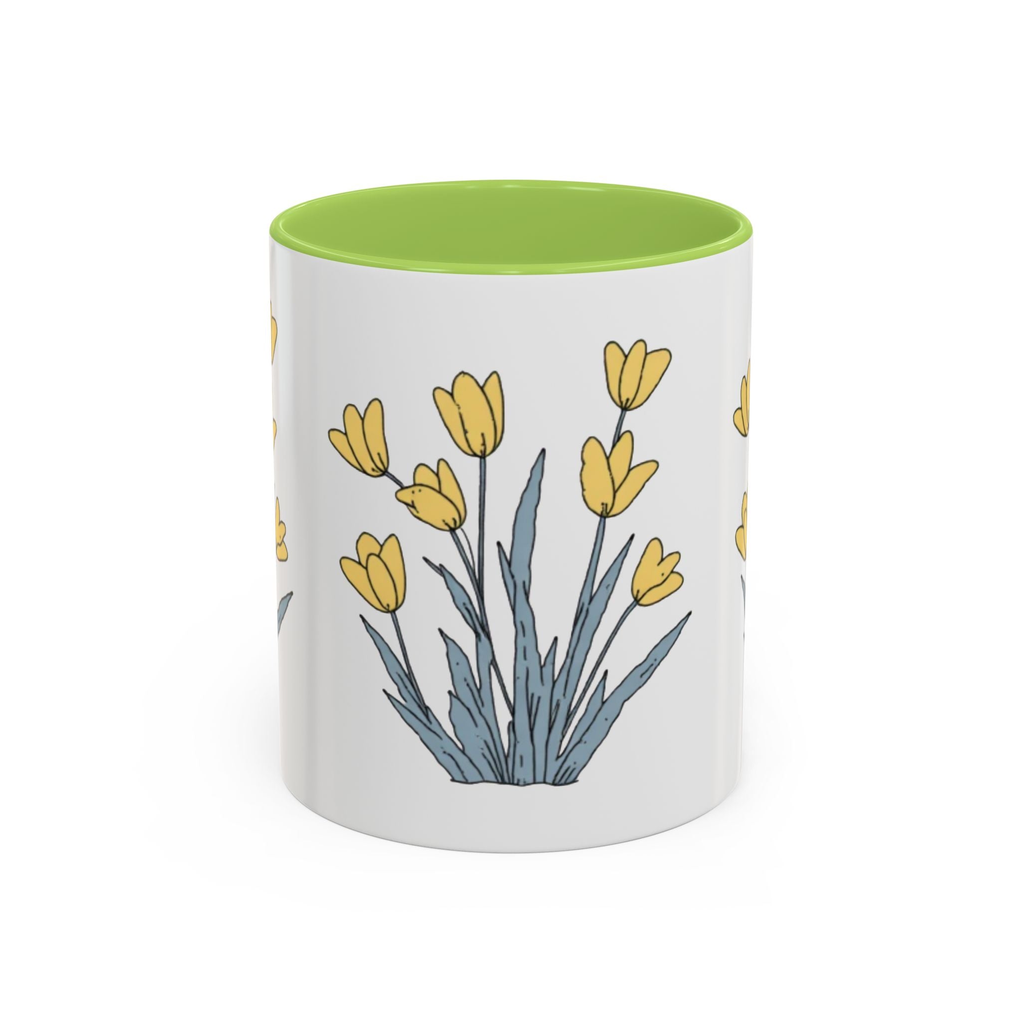 Yellow Tulip Floral Coffee Mug — Spring Accent Ceramic Mug (11/15oz)
