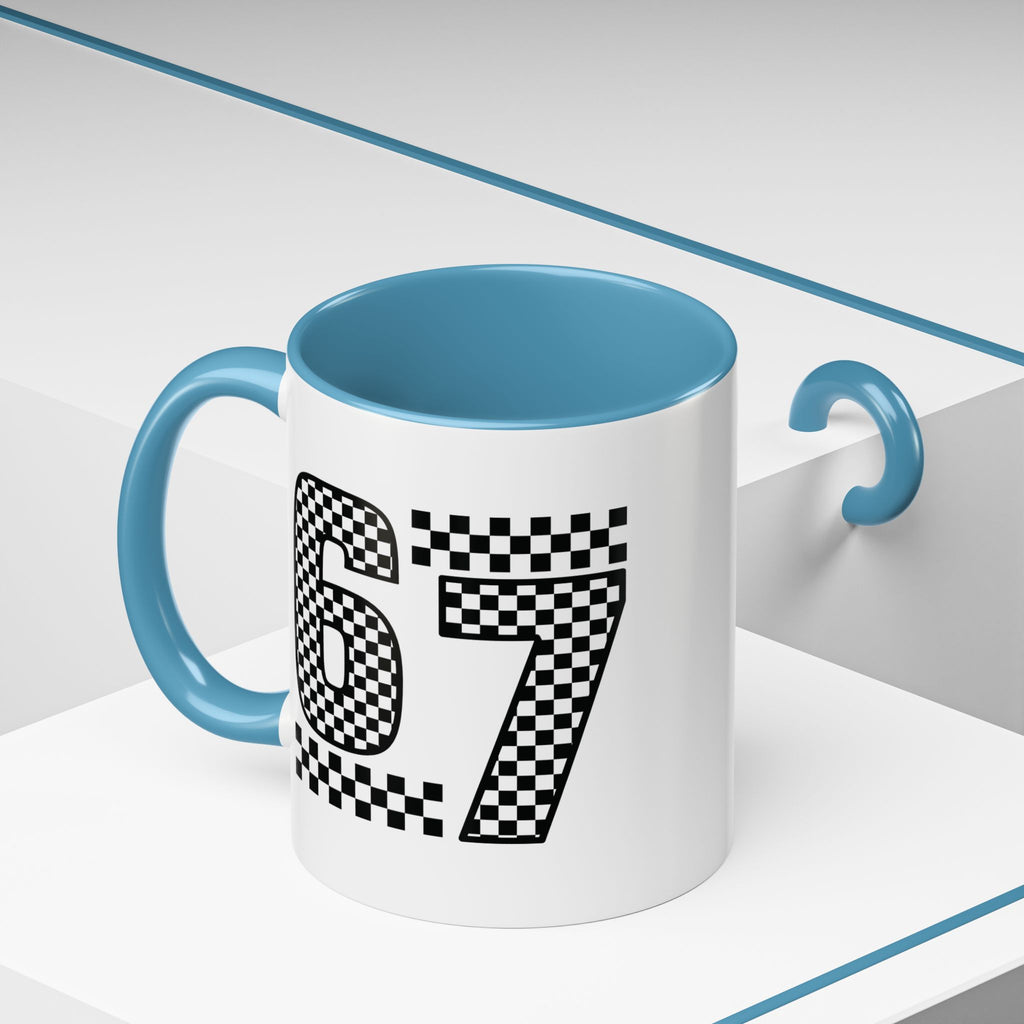 Checkered '67' Accent Coffee Mug — Retro Racing Number Ceramic Mug