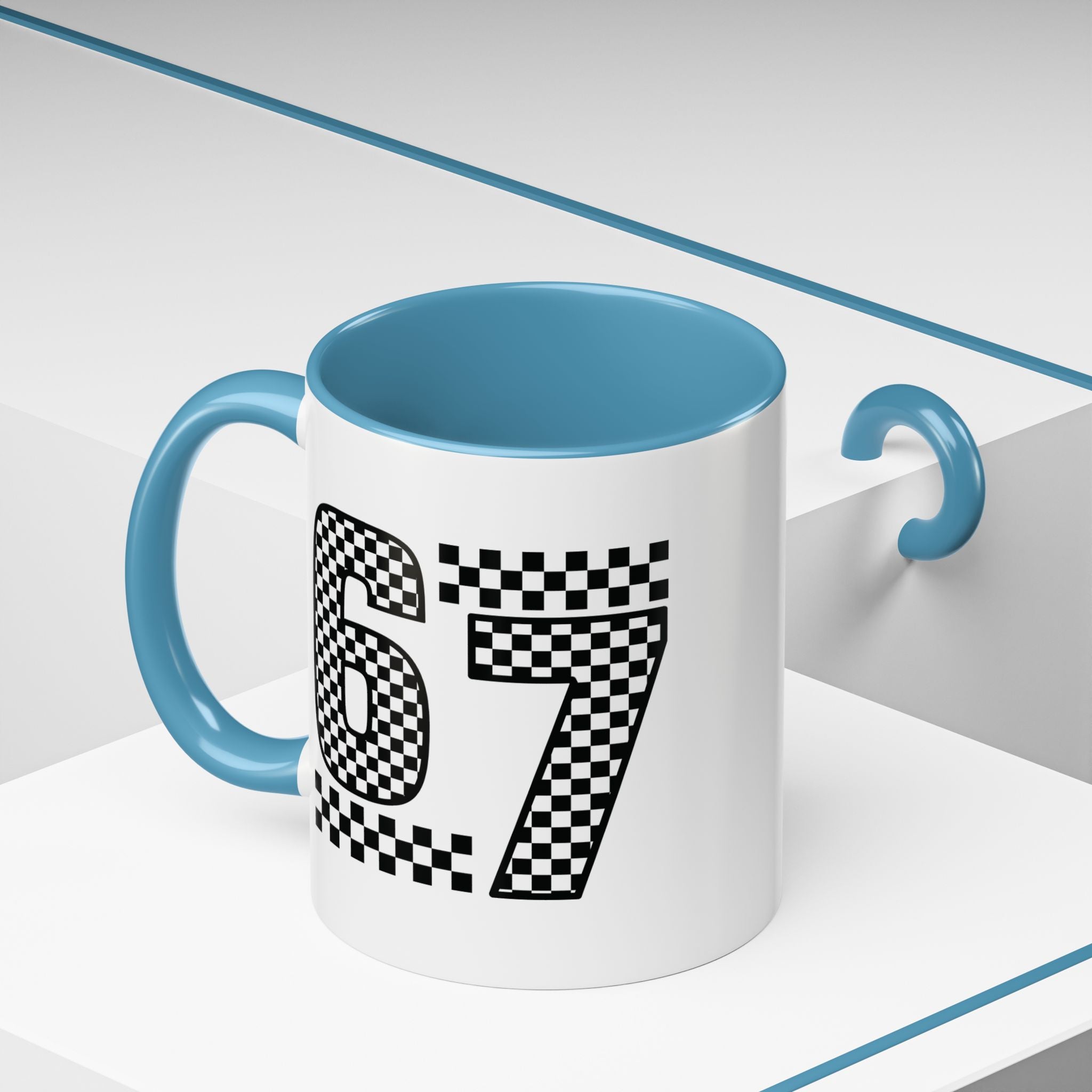 Checkered '67' Accent Coffee Mug — Retro Racing Number Ceramic Mug