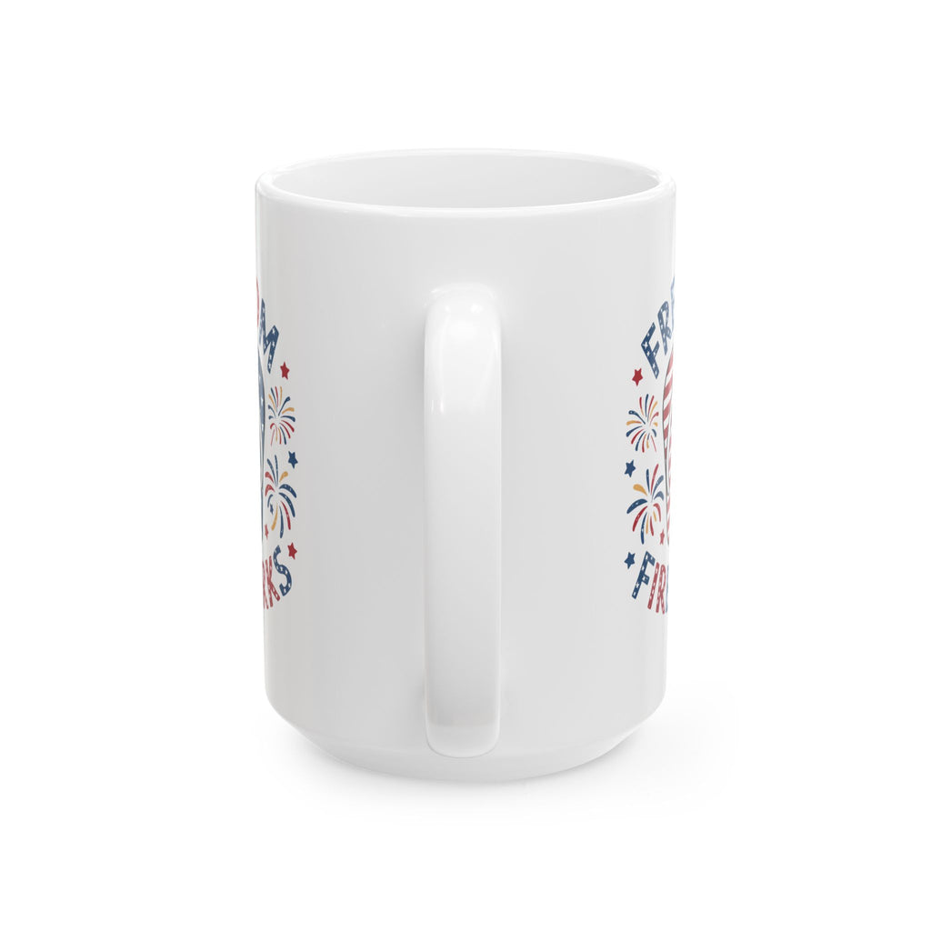 Freedom & Fireworks Ceramic Mug — Patriotic 4th of July Coffee Cup (11oz/15oz)
