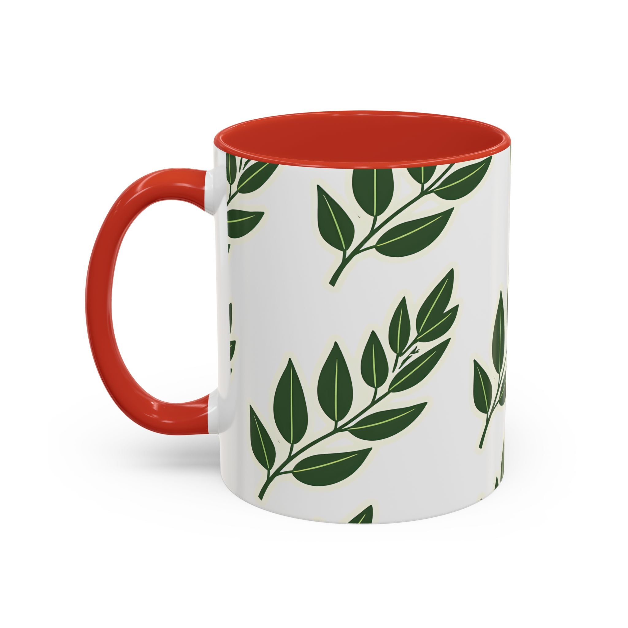 Botanical Leaf Accent Coffee Mug — Green Foliage Ceramic Cup (11/15oz)