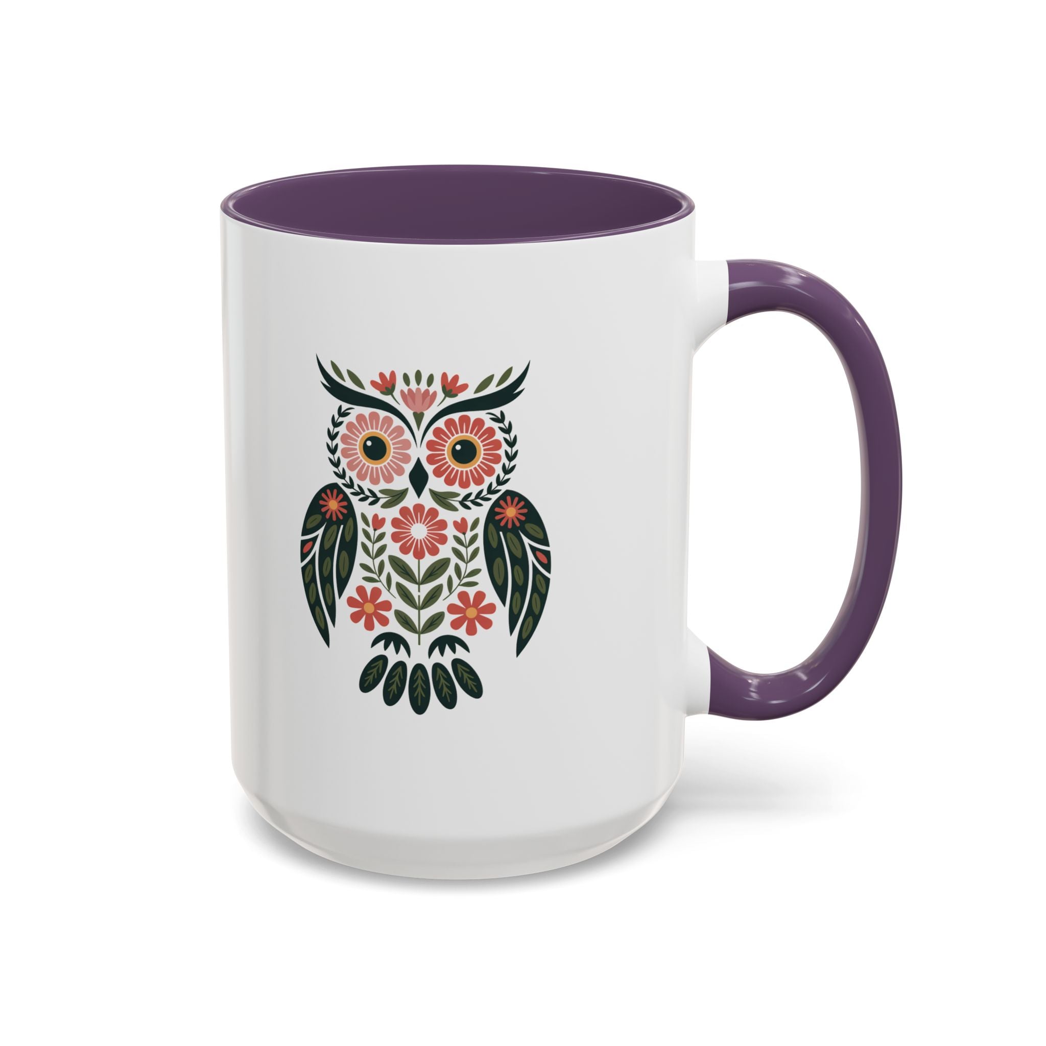 Floral Folk Owl Accent Coffee Mug — 11/15oz