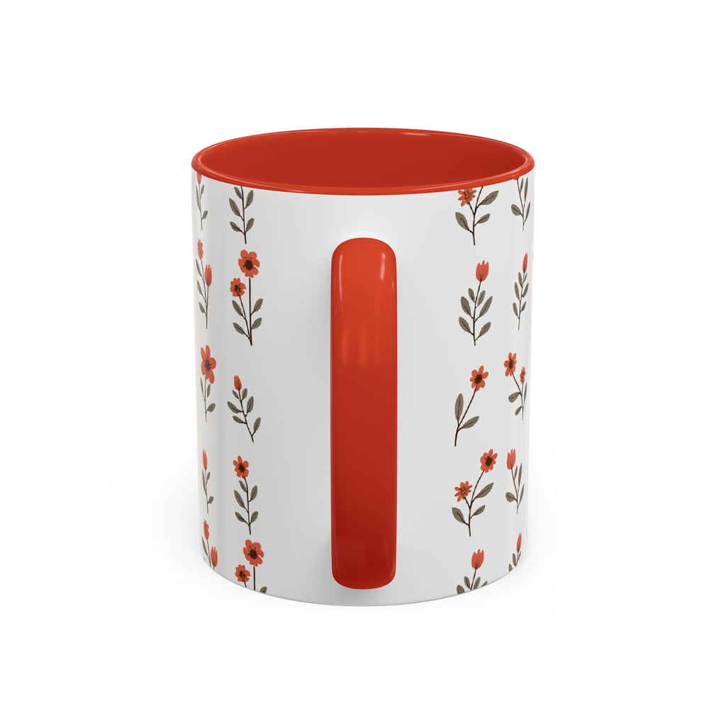 Ceramic printed coffee mug Floral Accent Coffee Mug — Cute Red Wildflower Pattern (11/15oz)