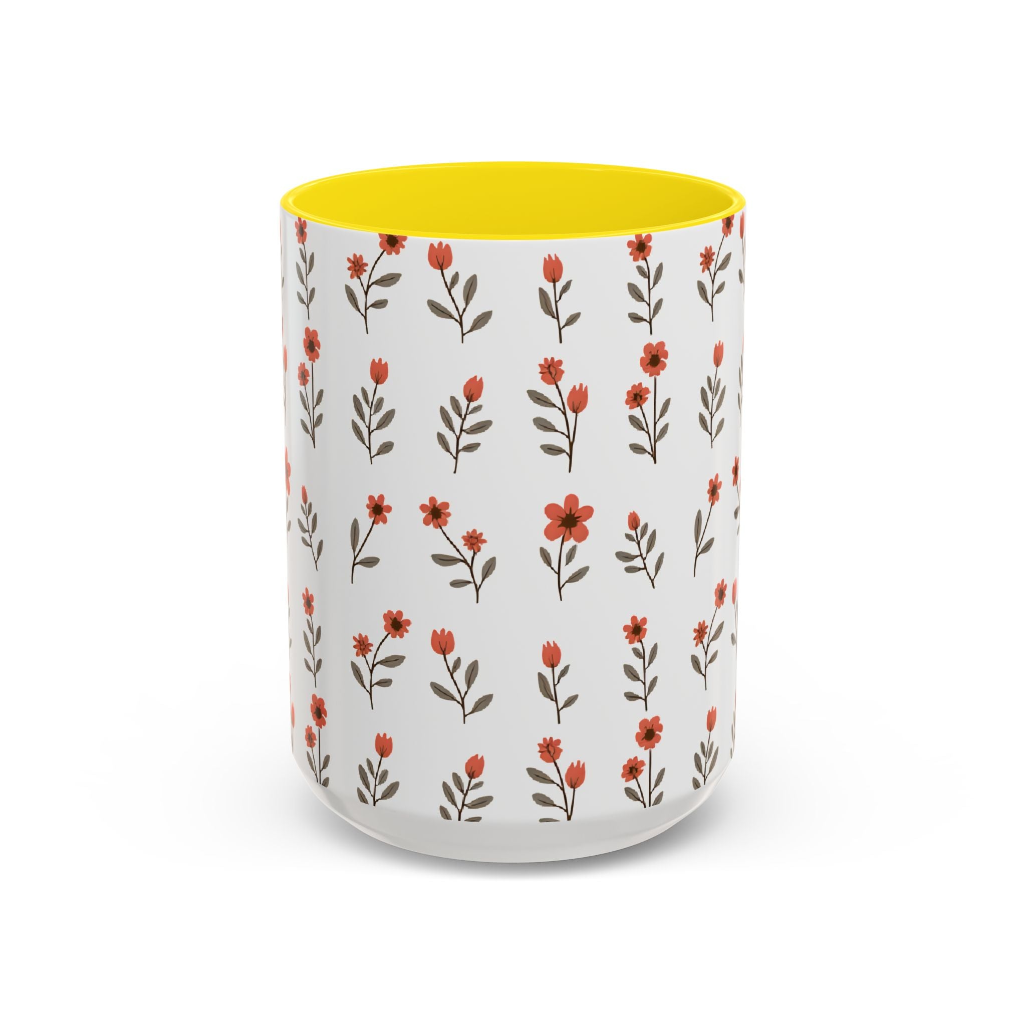 Ceramic printed coffee mug Floral Accent Coffee Mug — Cute Red Wildflower Pattern (11/15oz)