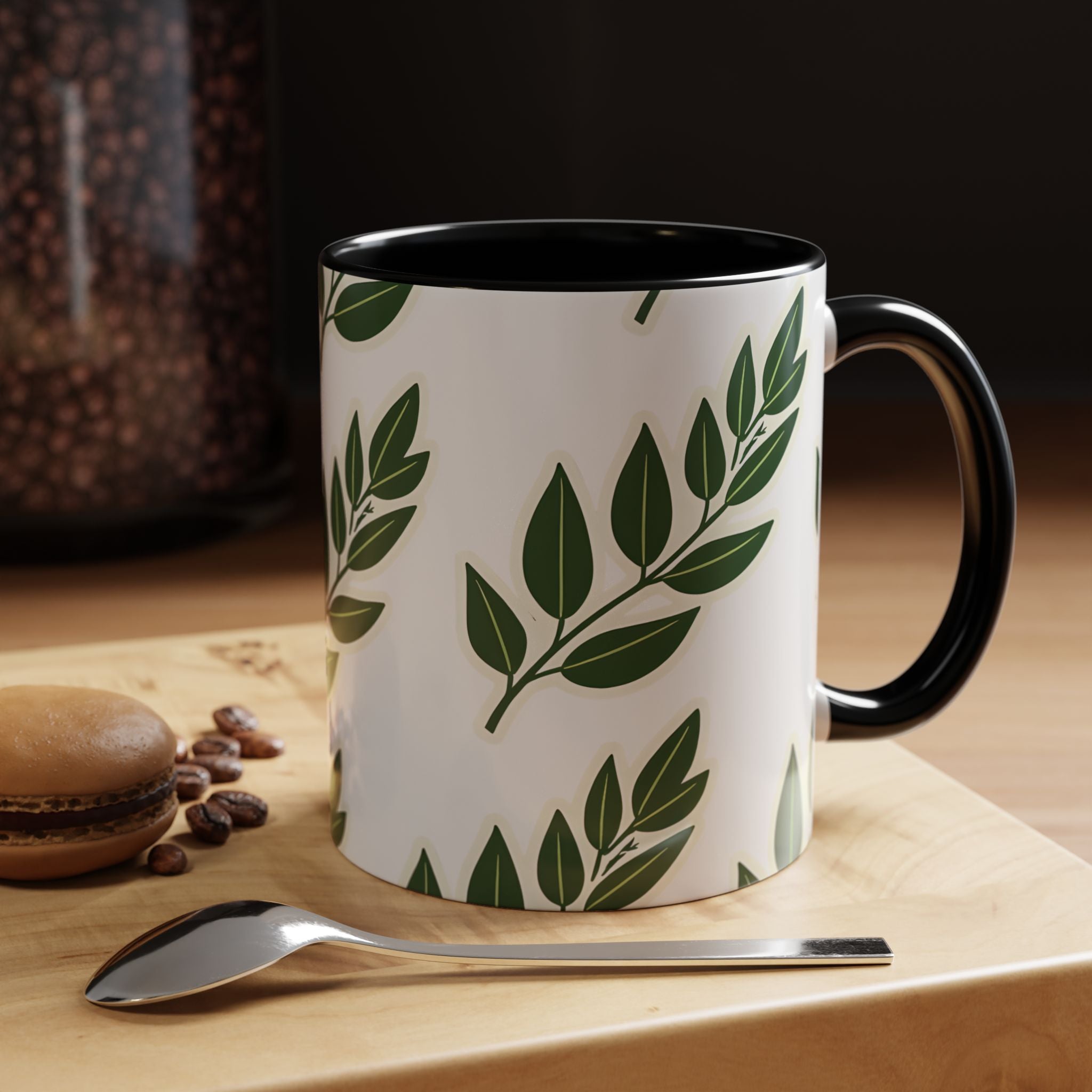 Botanical Leaf Accent Coffee Mug — Green Foliage Ceramic Cup (11/15oz)
