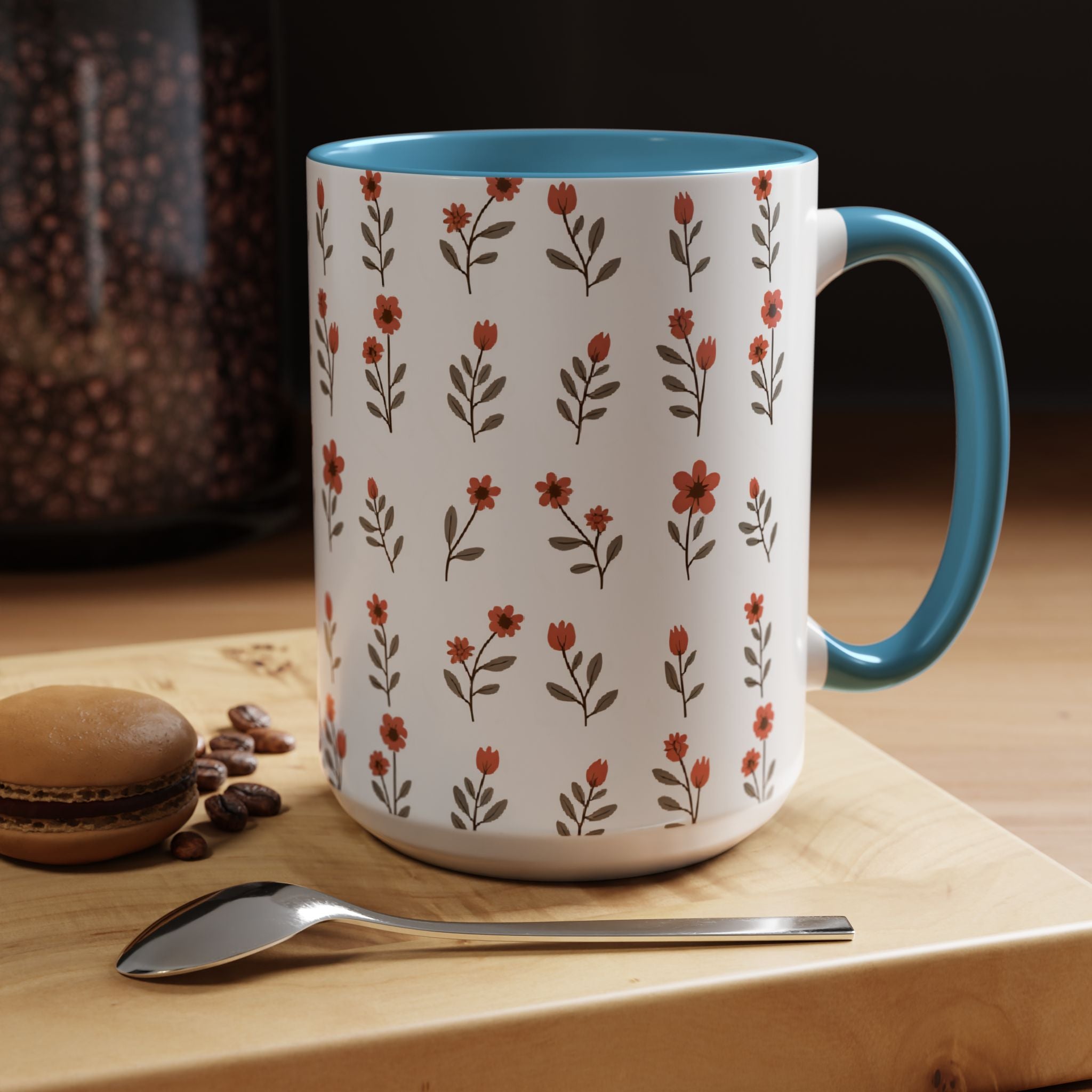Ceramic printed coffee mug Floral Accent Coffee Mug — Cute Red Wildflower Pattern (11/15oz)