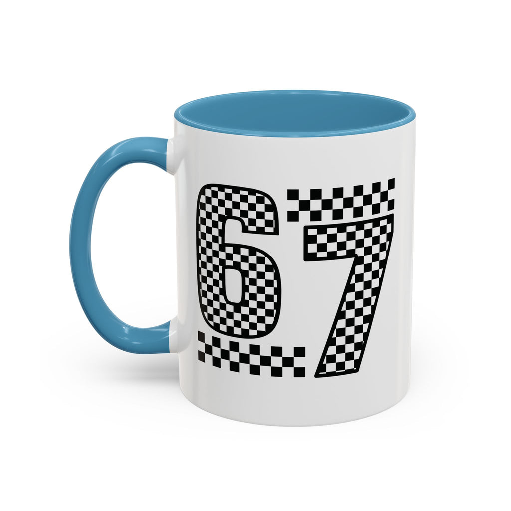 Checkered '67' Accent Coffee Mug — Retro Racing Number Ceramic Mug