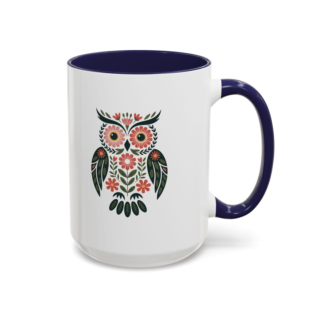 Floral Folk Owl Accent Coffee Mug — 11/15oz