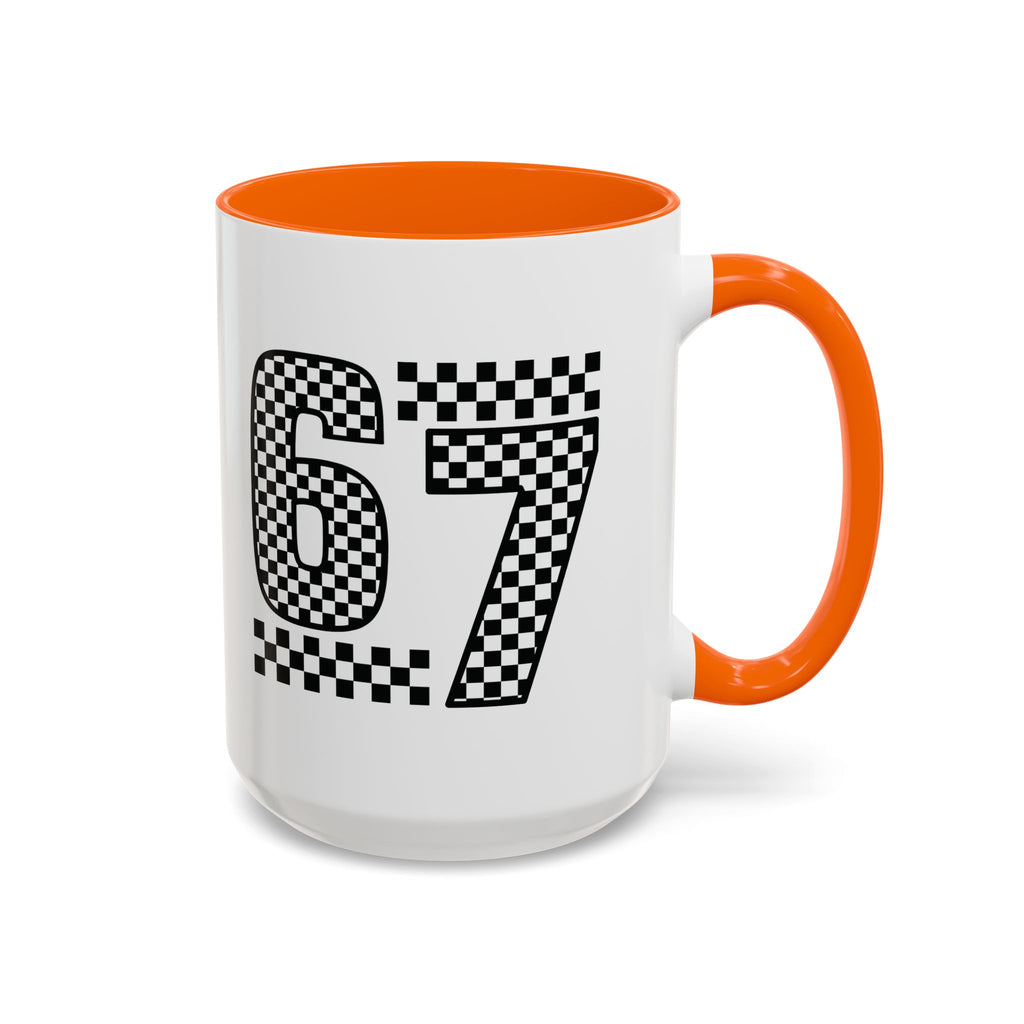 Checkered '67' Accent Coffee Mug — Retro Racing Number Ceramic Mug