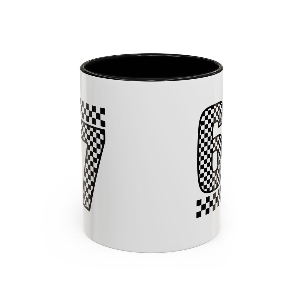 Checkered '67' Accent Coffee Mug — Retro Racing Number Ceramic Mug
