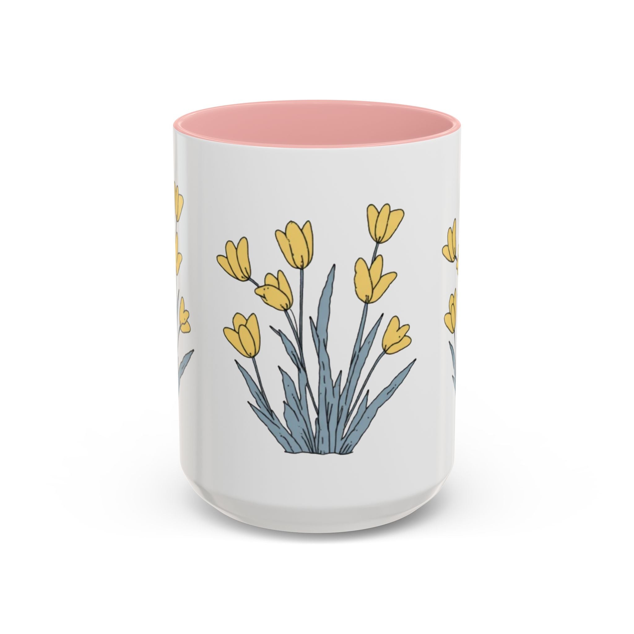 Yellow Tulip Floral Coffee Mug — Spring Accent Ceramic Mug (11/15oz)