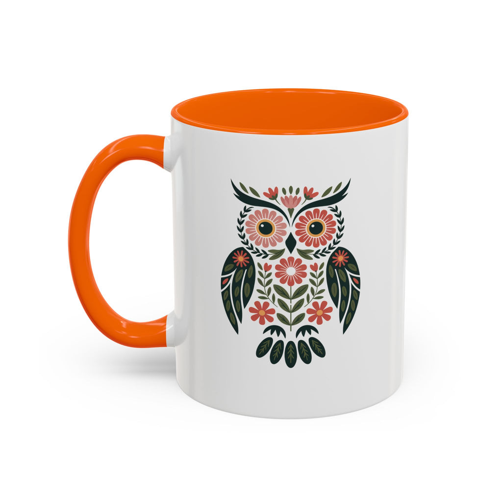 Floral Folk Owl Accent Coffee Mug — 11/15oz