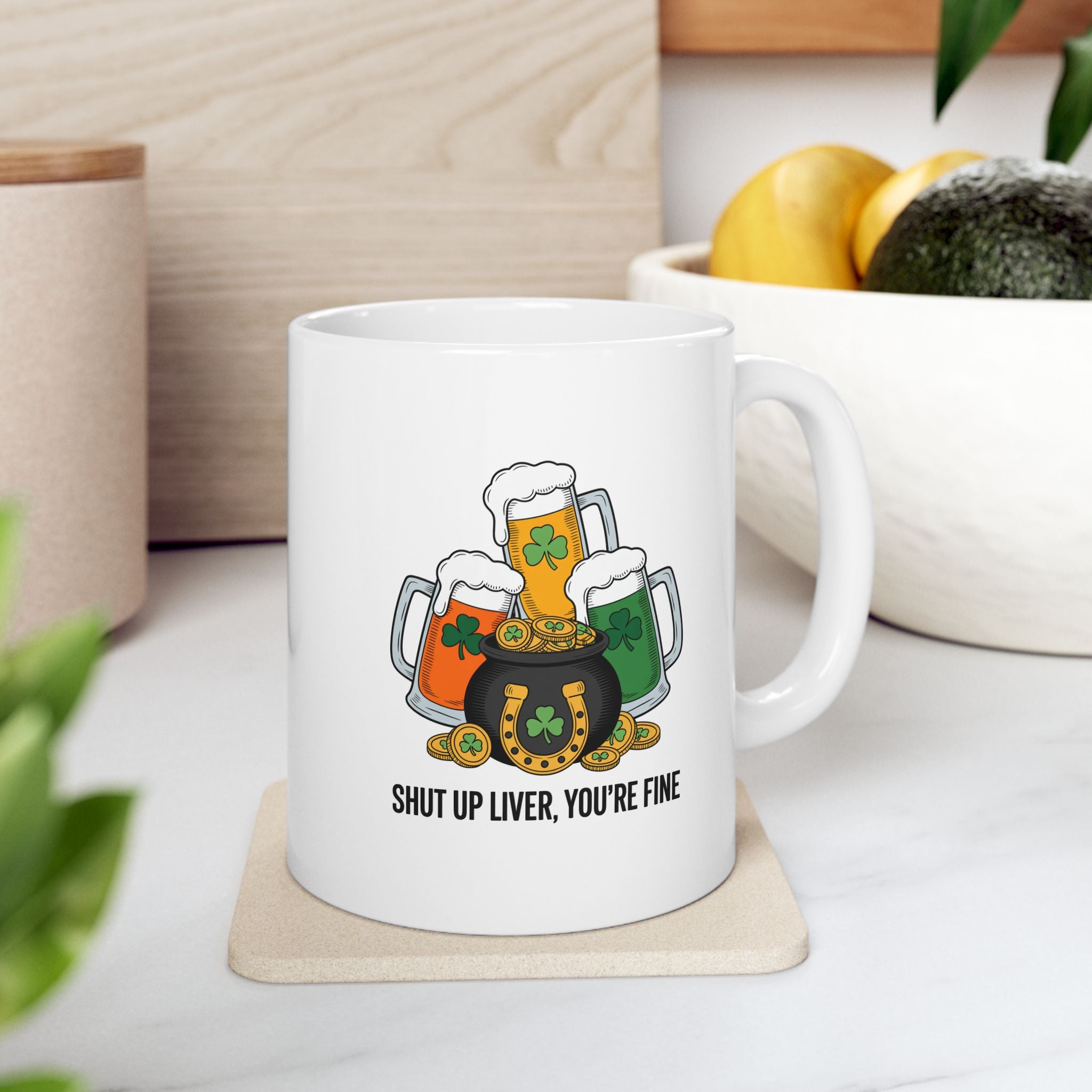 St. Patrick's Day Mug — Shamrock Beer Tankard Design (11oz/15oz)