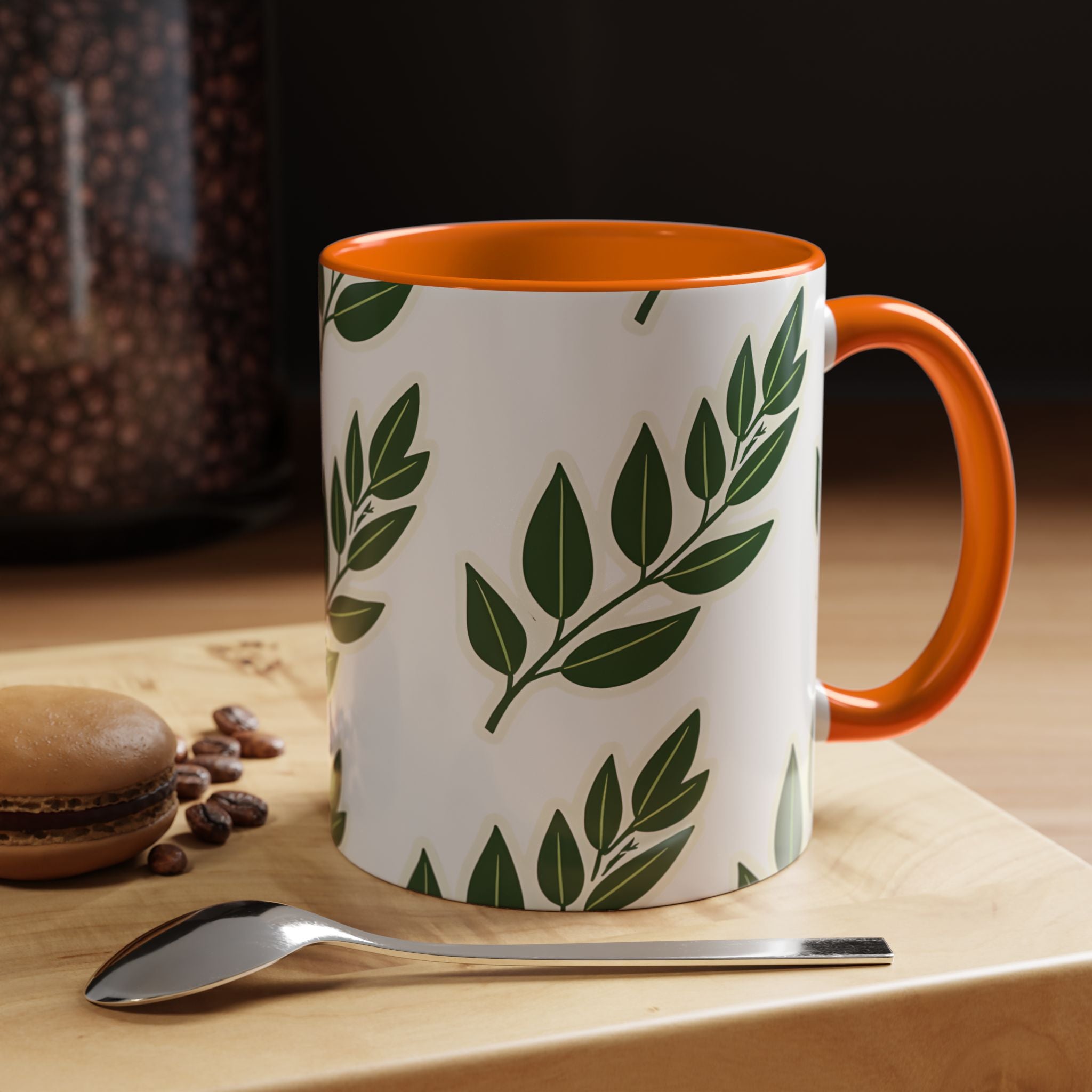 Botanical Leaf Accent Coffee Mug — Green Foliage Ceramic Cup (11/15oz)