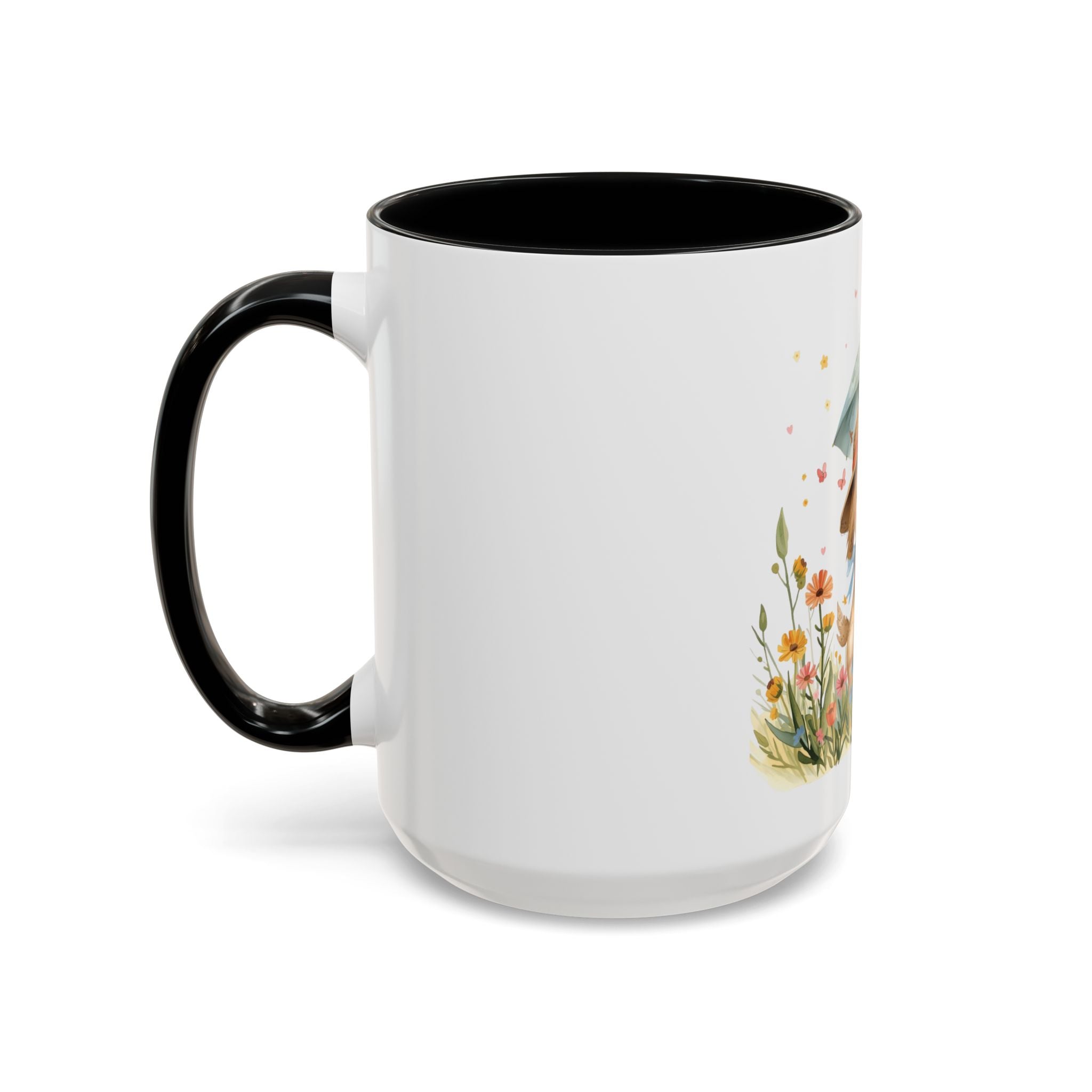Cute Puppy with Umbrella Coffee Mug — Floral Accent Ceramic Mug (11/15oz)