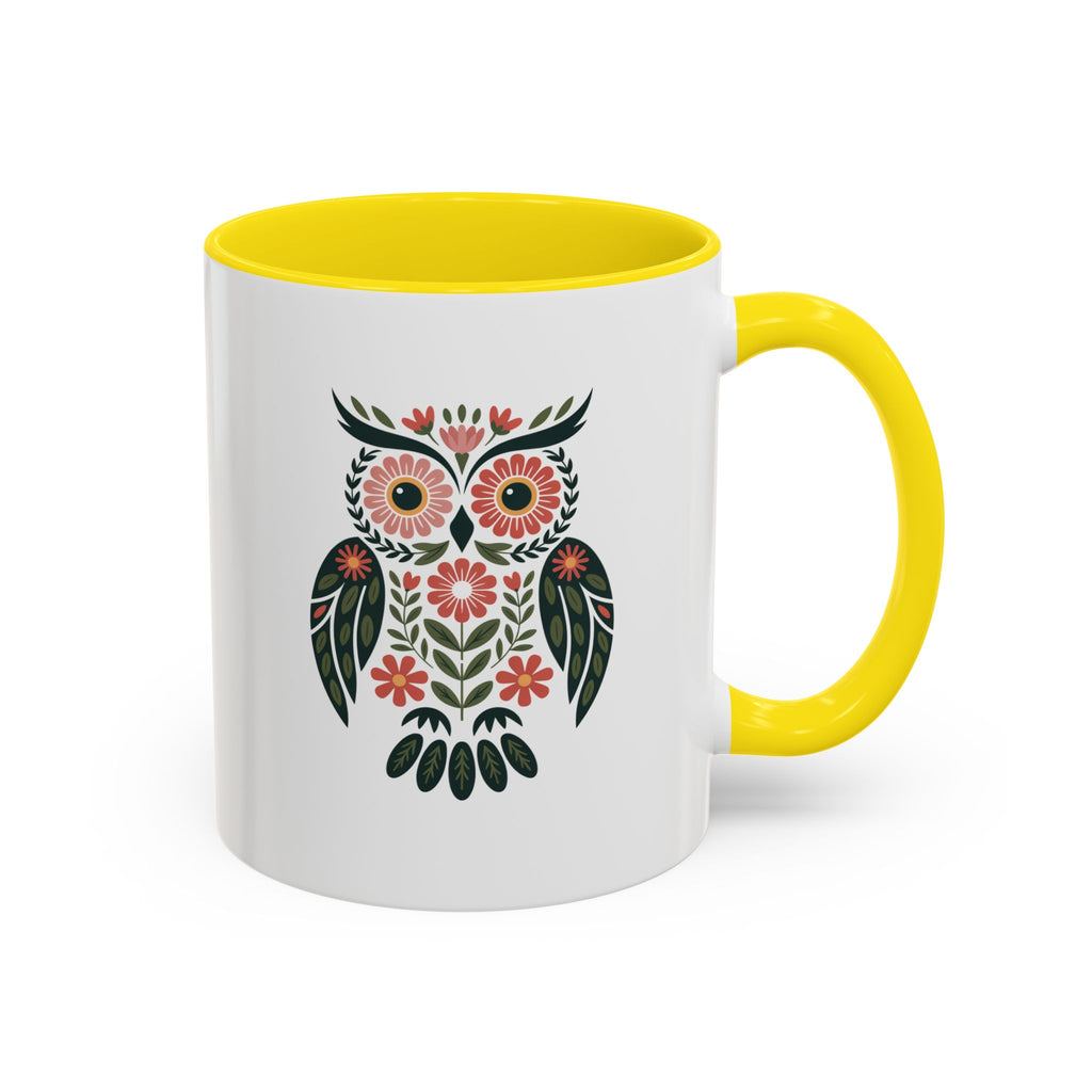 Floral Folk Owl Accent Coffee Mug — 11/15oz
