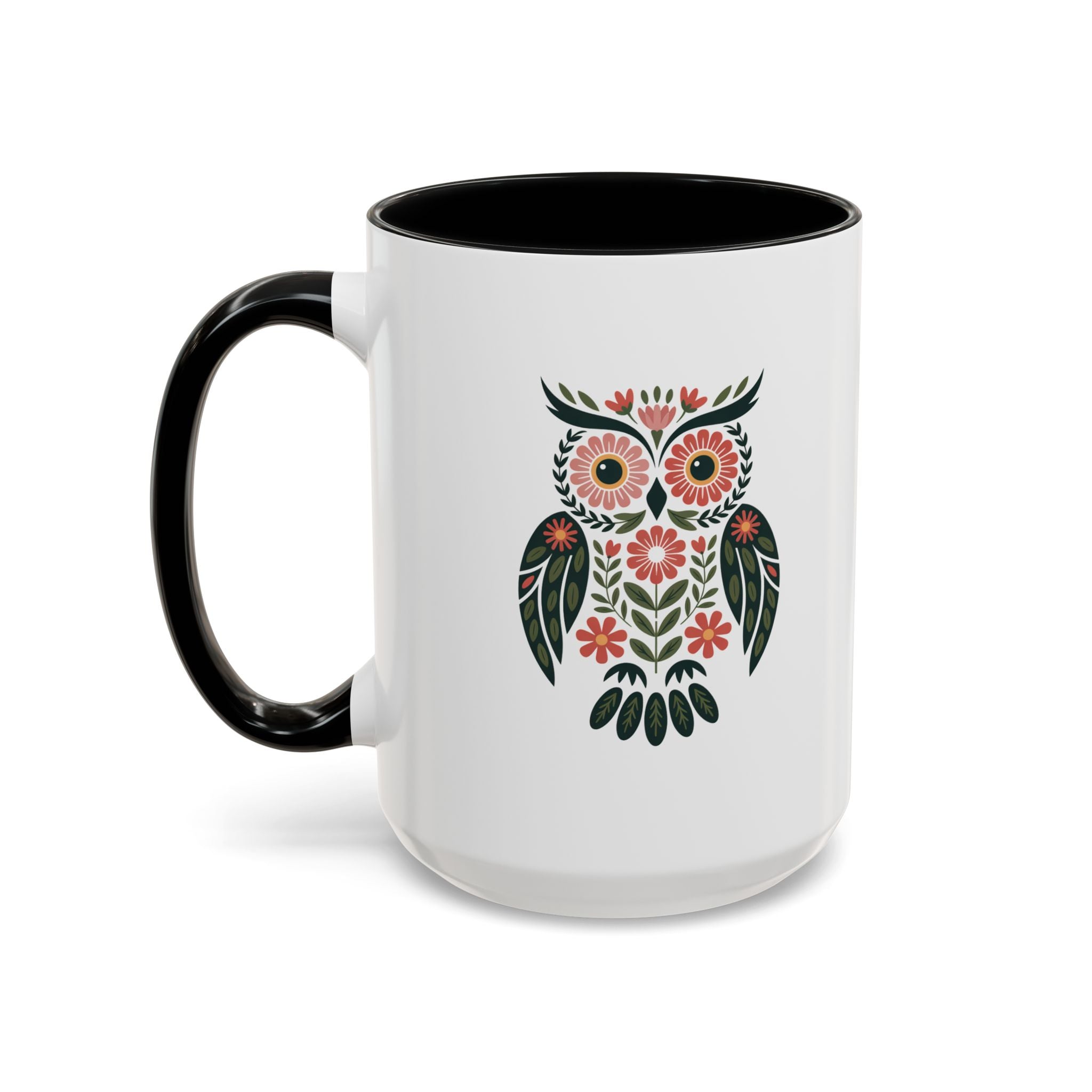 Floral Folk Owl Accent Coffee Mug — 11/15oz