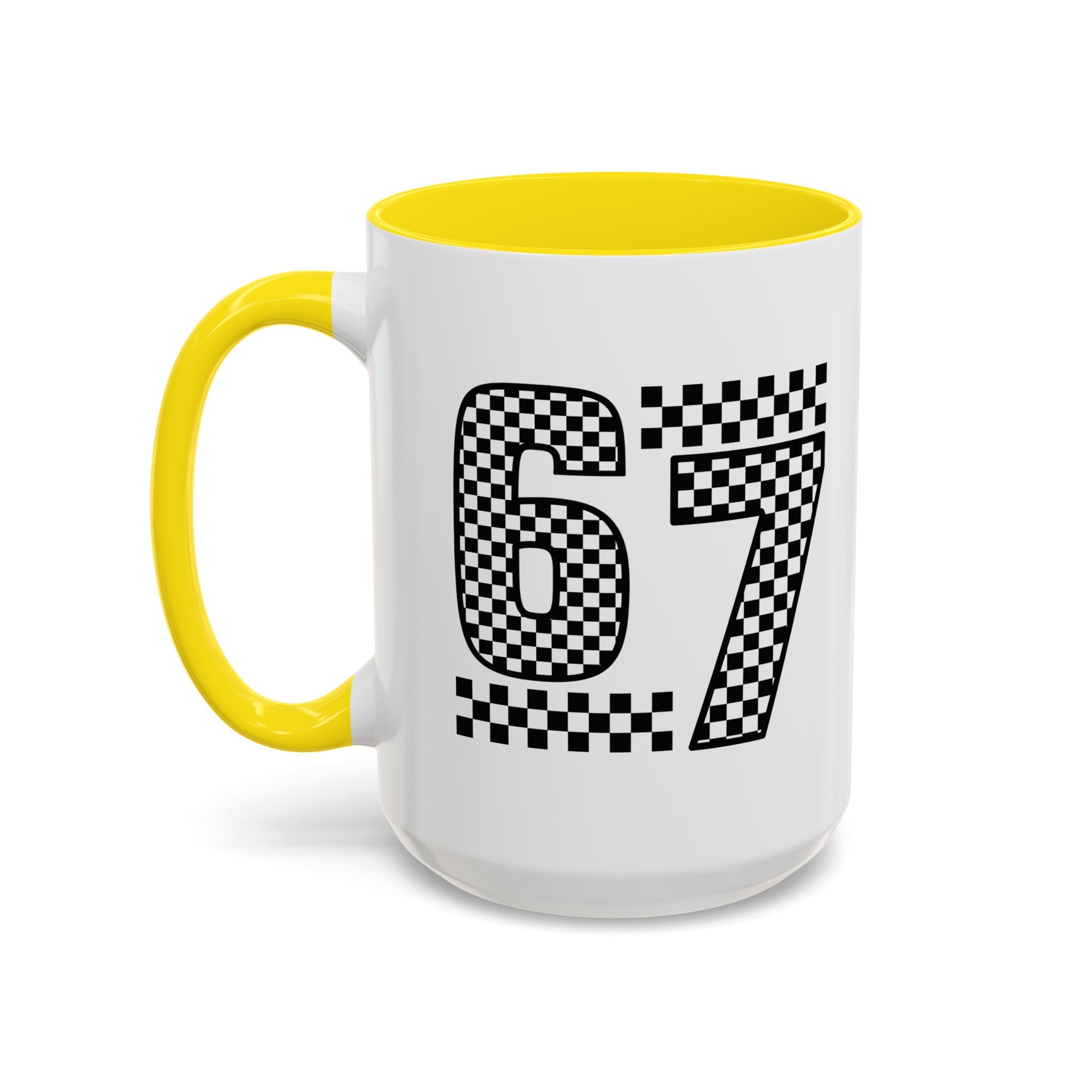 Checkered '67' Accent Coffee Mug — Retro Racing Number Ceramic Mug