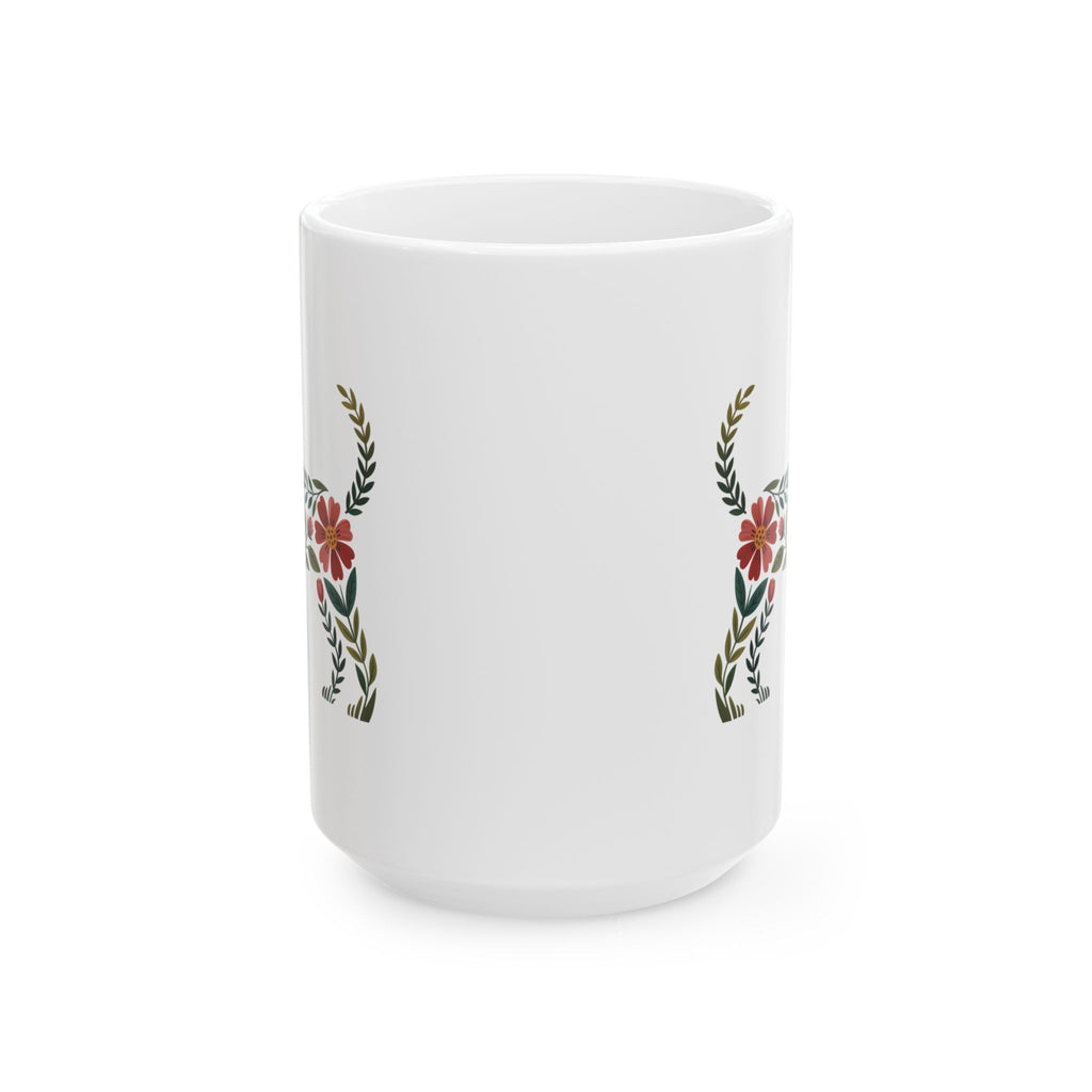 Floral Fox Ceramic Mug — Botanical Animal Art Coffee Cup (11oz & 15oz)