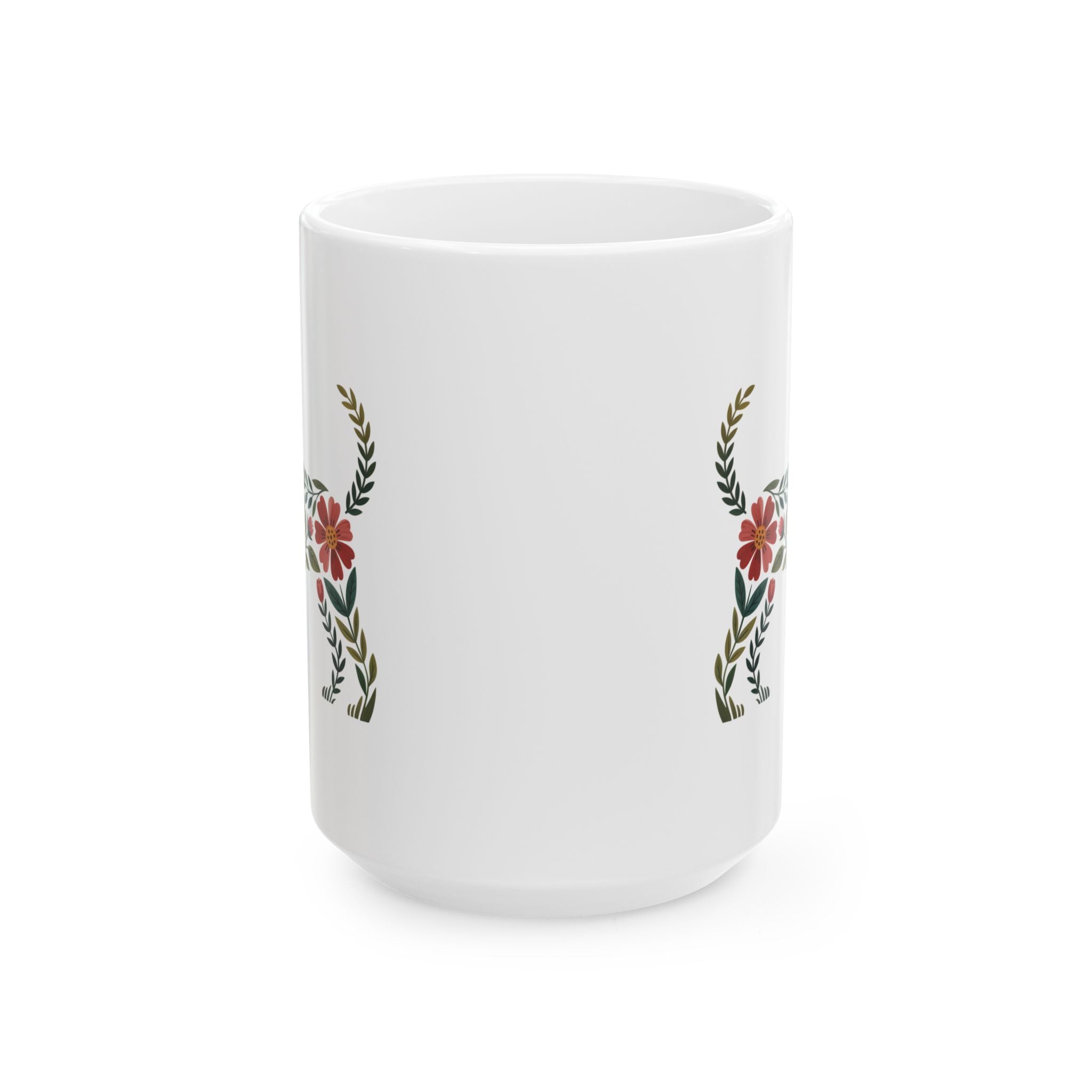 Floral Fox Ceramic Mug — Botanical Animal Art Coffee Cup (11oz & 15oz)