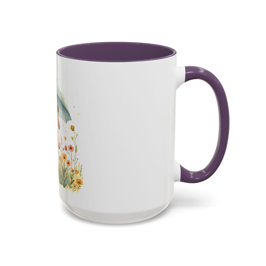 Cute Puppy with Umbrella Coffee Mug — Floral Accent Ceramic Mug (11/15oz)