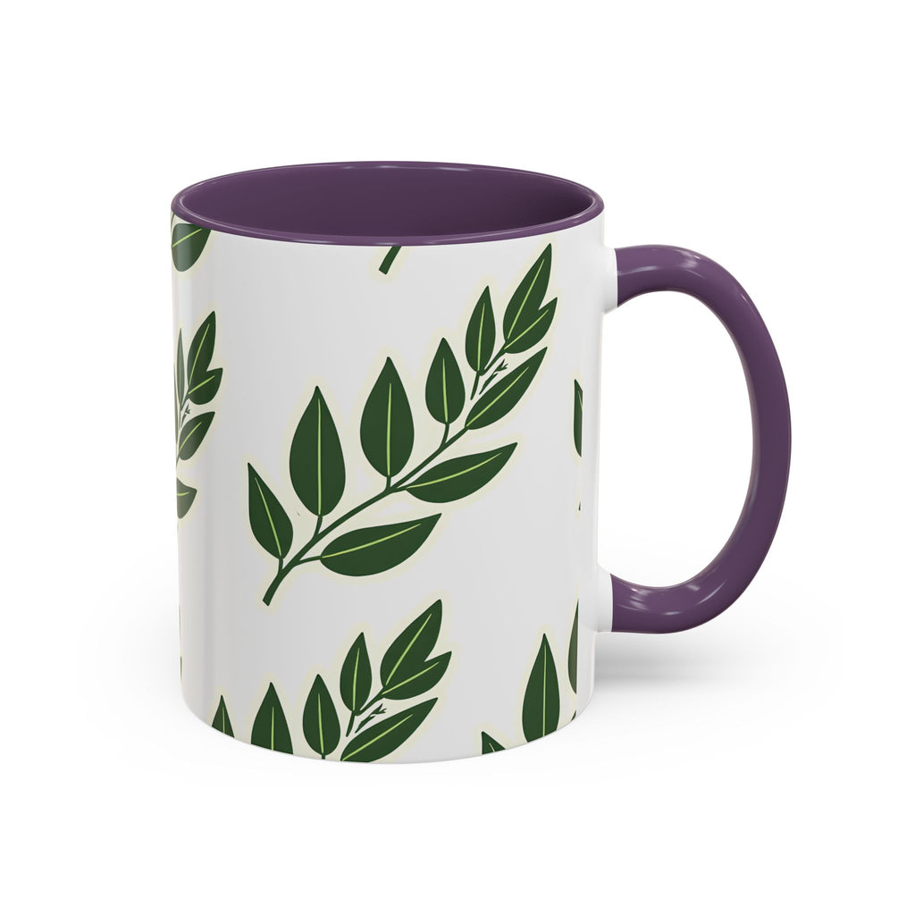 Botanical Leaf Accent Coffee Mug — Green Foliage Ceramic Cup (11/15oz)