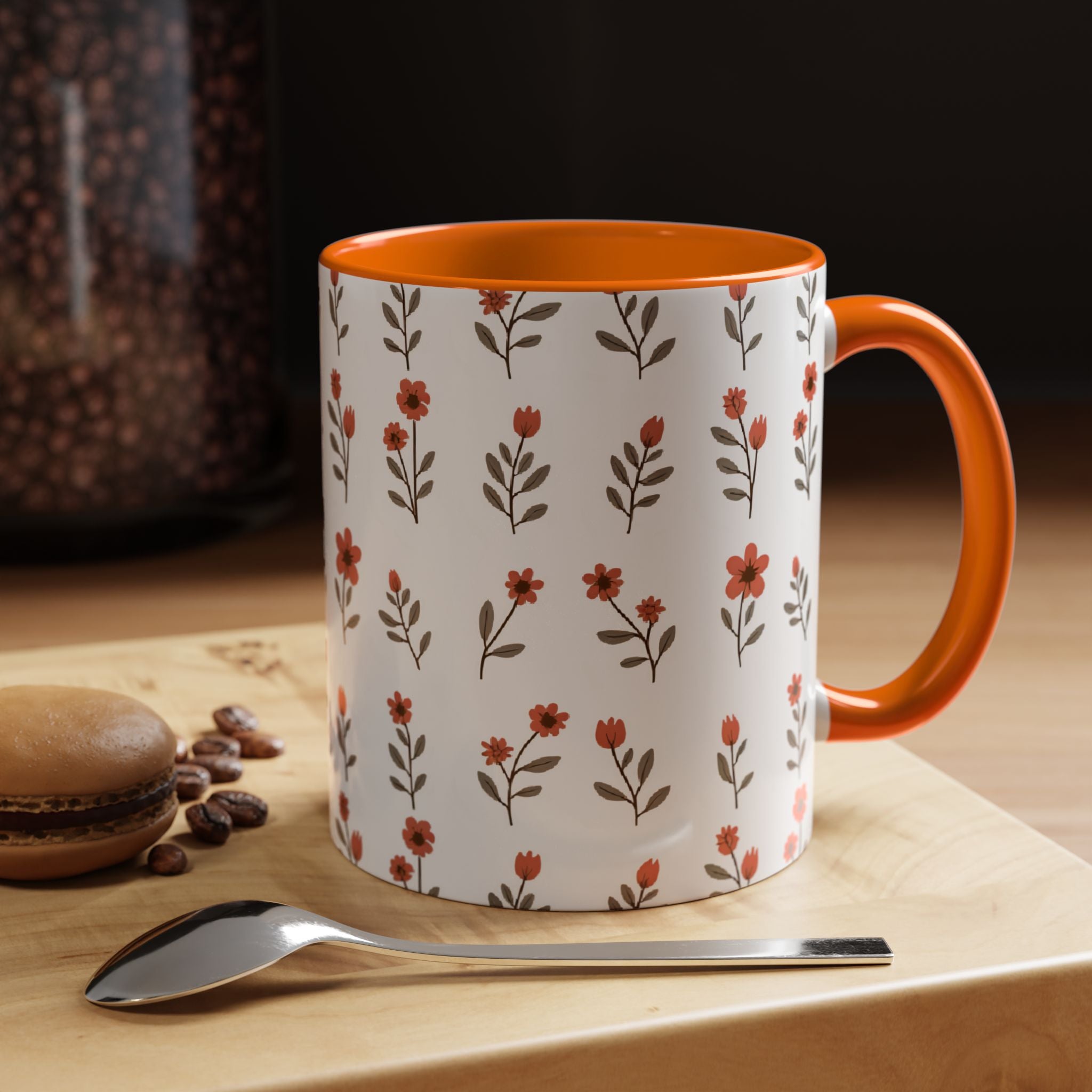 Ceramic printed coffee mug Floral Accent Coffee Mug — Cute Red Wildflower Pattern (11/15oz)