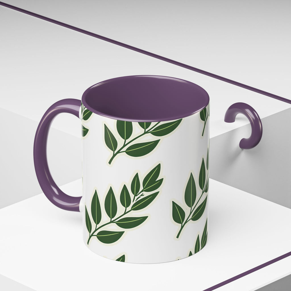 Botanical Leaf Accent Coffee Mug — Green Foliage Ceramic Cup (11/15oz)
