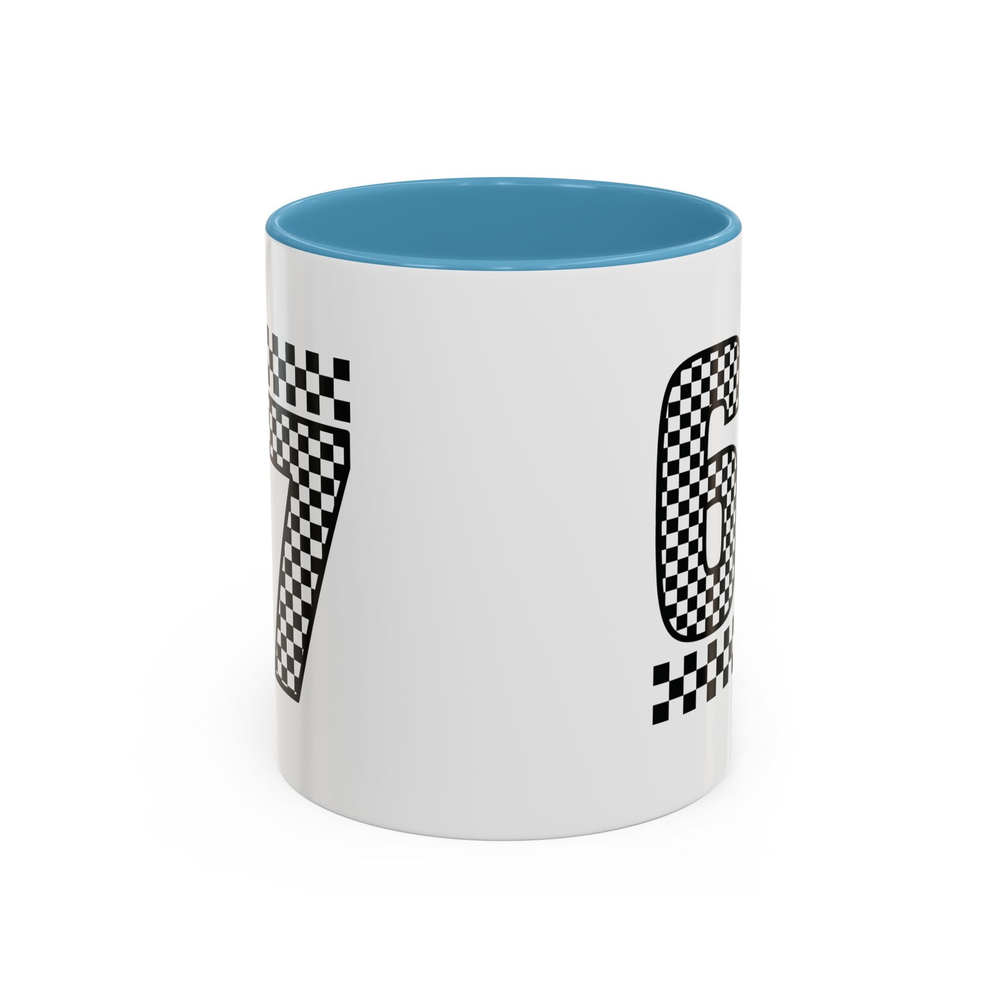 Checkered '67' Accent Coffee Mug — Retro Racing Number Ceramic Mug