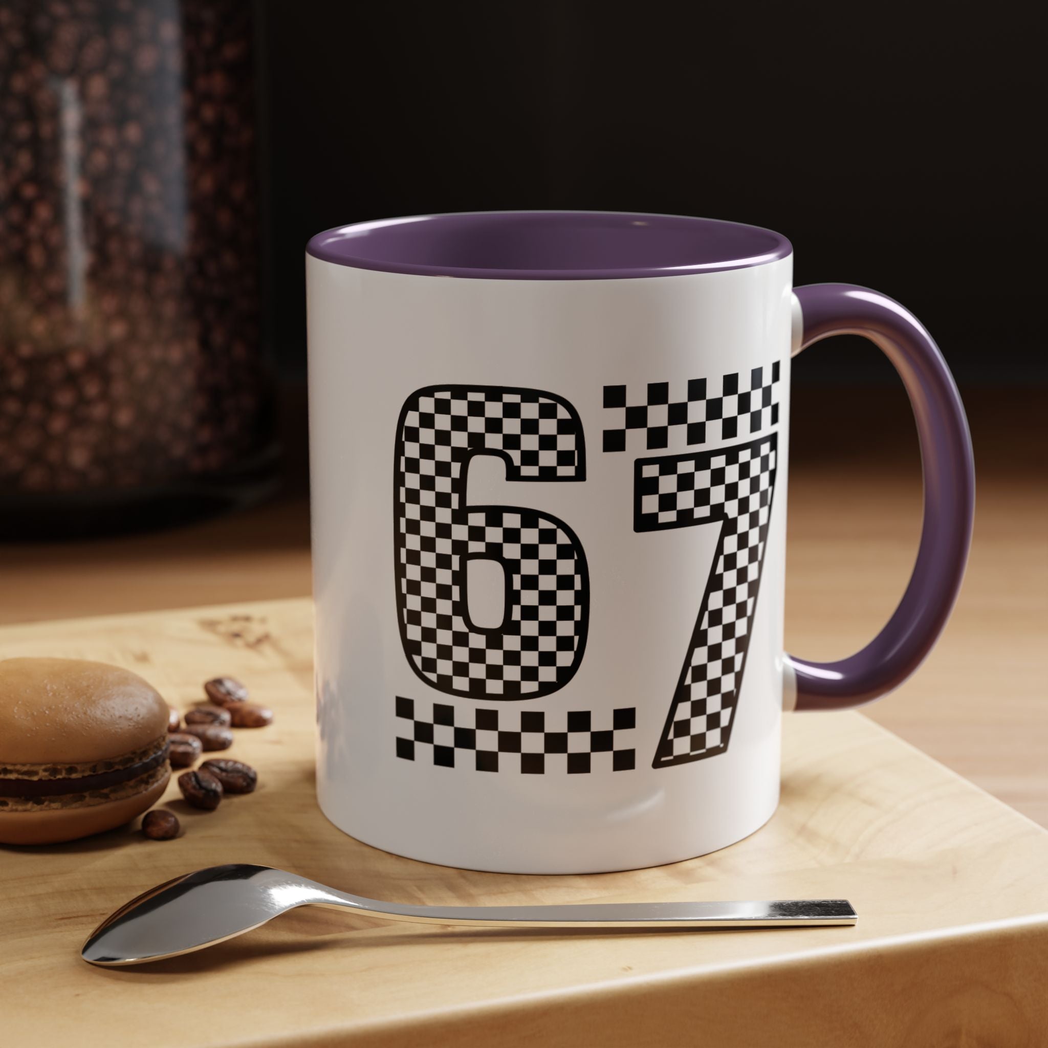Checkered '67' Accent Coffee Mug — Retro Racing Number Ceramic Mug