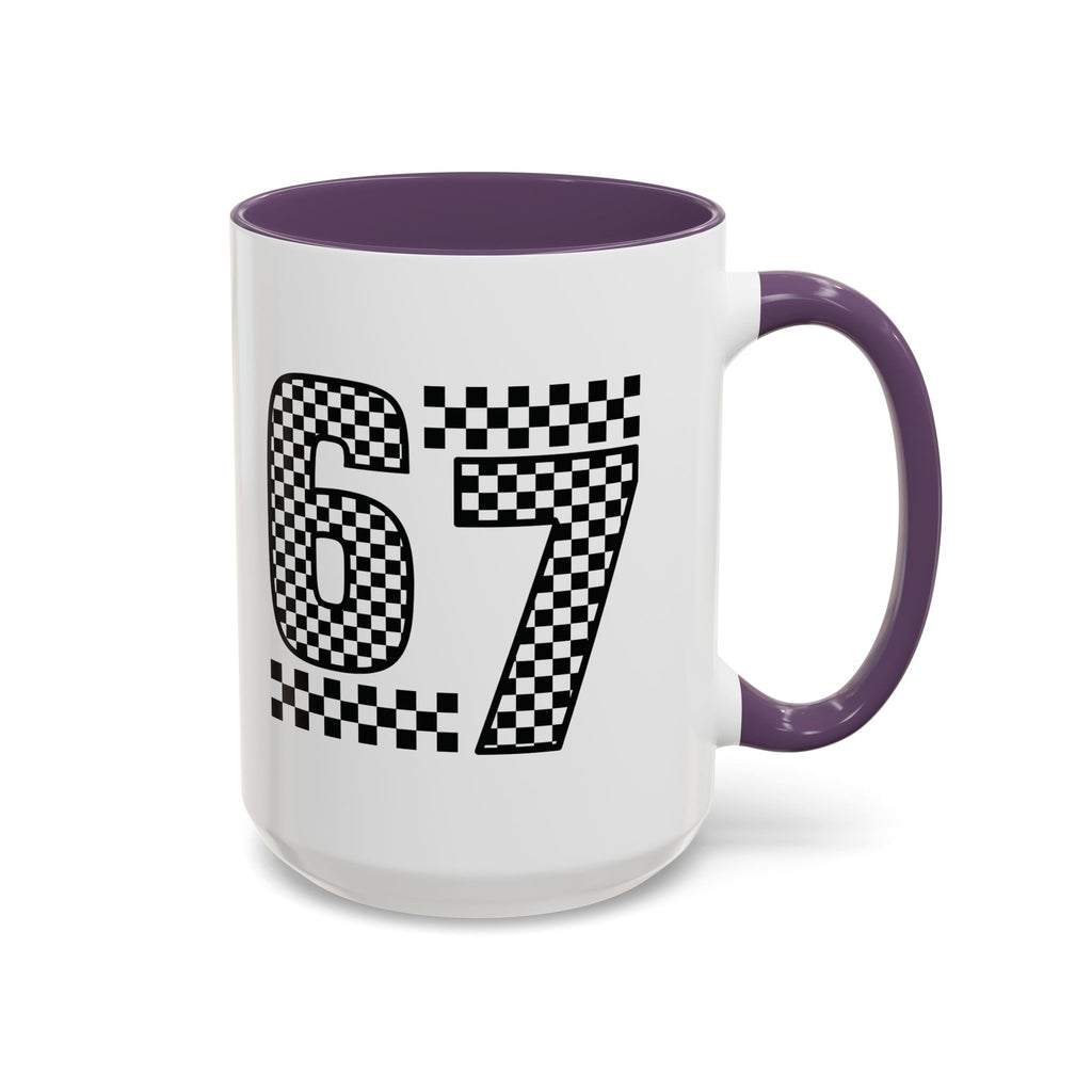 Checkered '67' Accent Coffee Mug — Retro Racing Number Ceramic Mug
