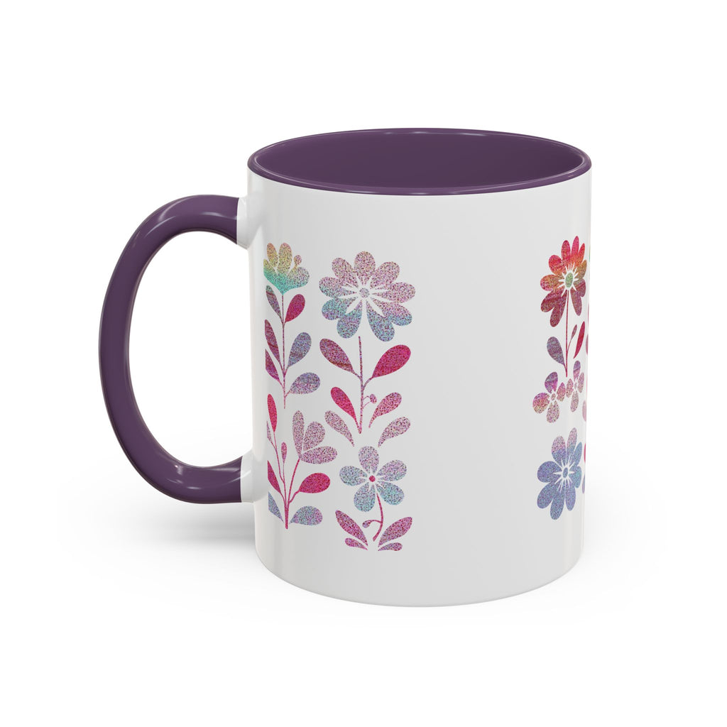 Floral Watercolor Accent Coffee Mug — Pastel Flower Pattern (11/15oz)