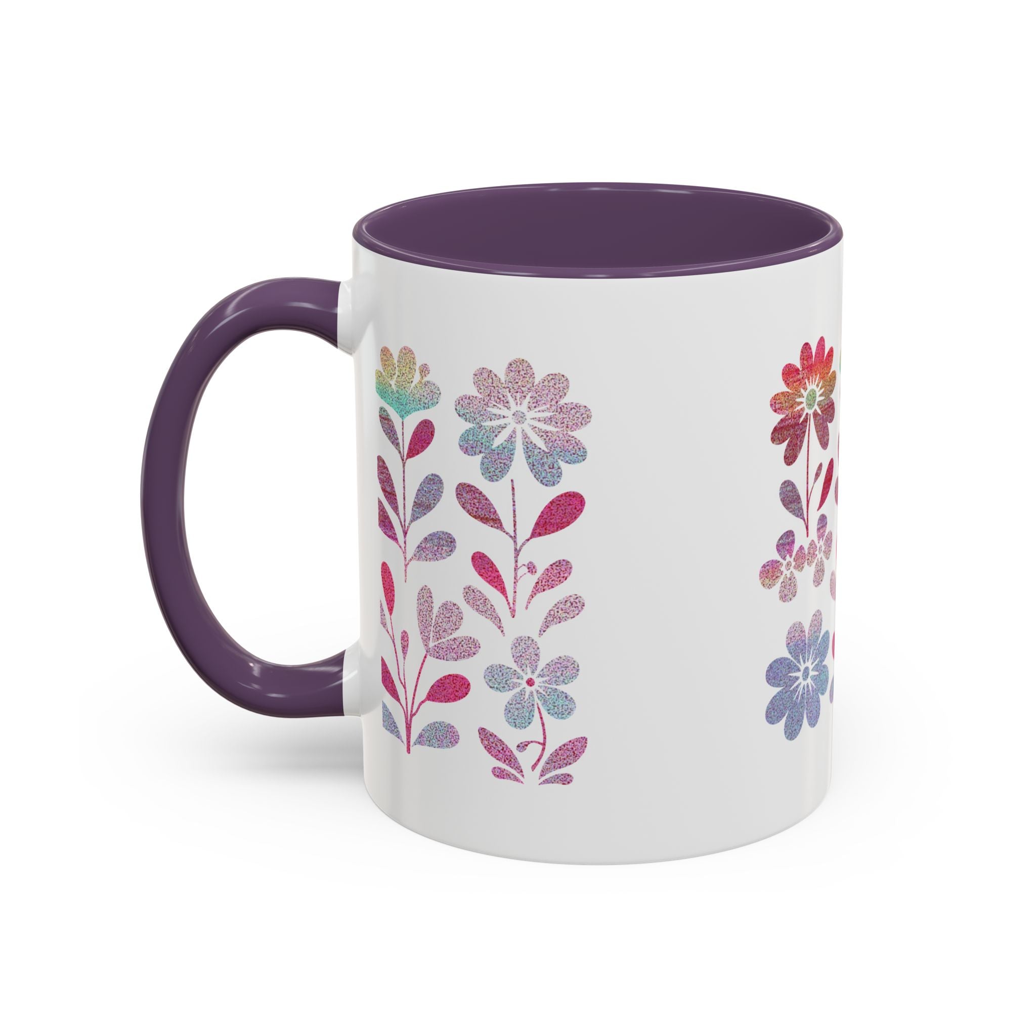 Floral Watercolor Accent Coffee Mug — Pastel Flower Pattern (11/15oz)