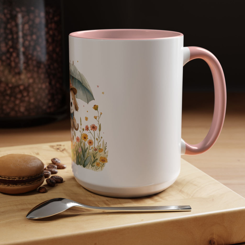 Cute Puppy with Umbrella Coffee Mug — Floral Accent Ceramic Mug (11/15oz)