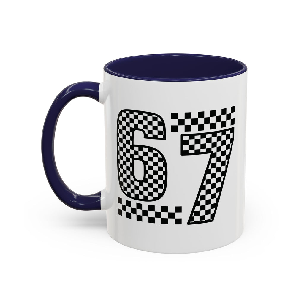 Checkered '67' Accent Coffee Mug — Retro Racing Number Ceramic Mug