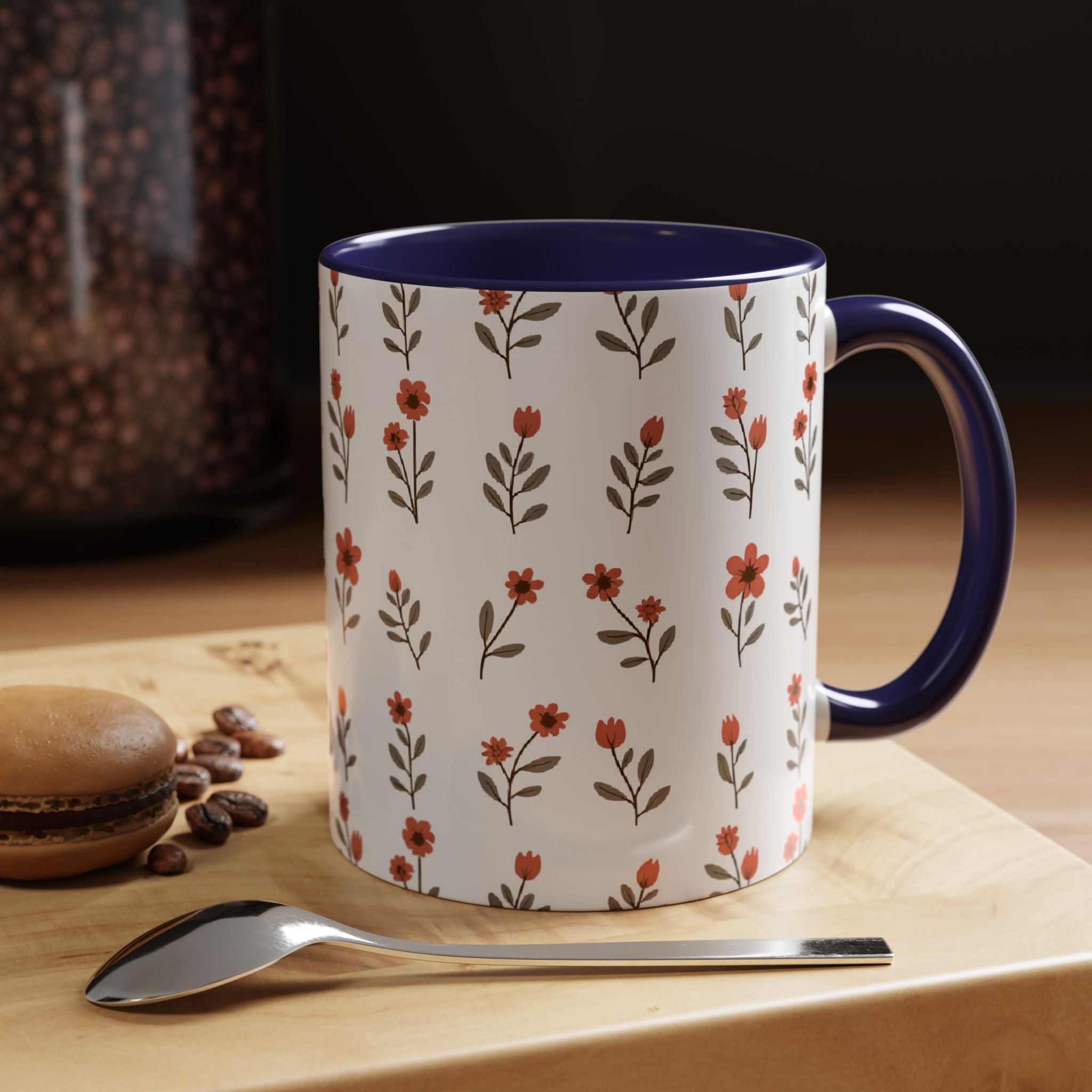 Ceramic printed coffee mug Floral Accent Coffee Mug — Cute Red Wildflower Pattern (11/15oz)