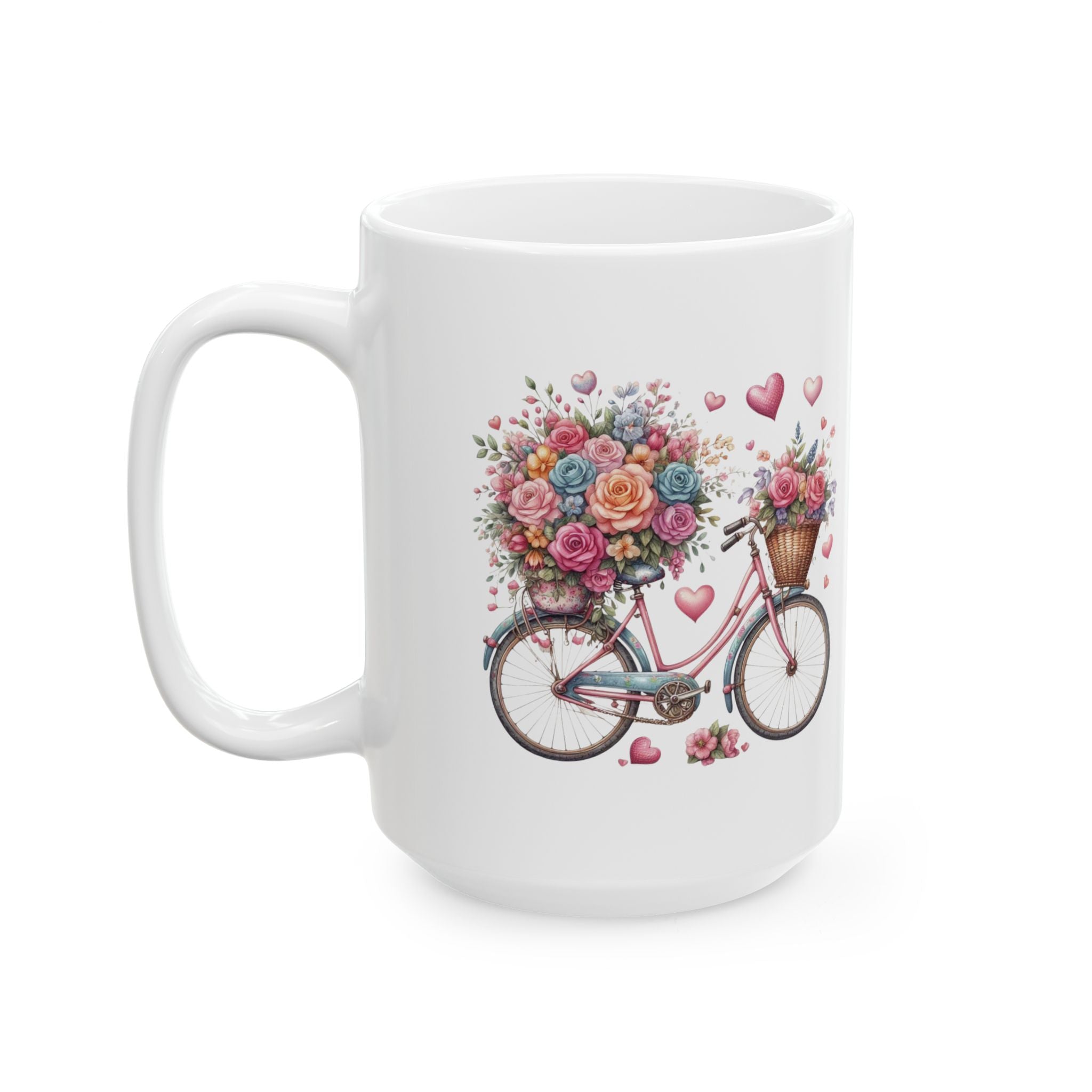 Floral Bicycle Ceramic Mug – Vintage Rose Bike Coffee Cup (11oz & 15oz)